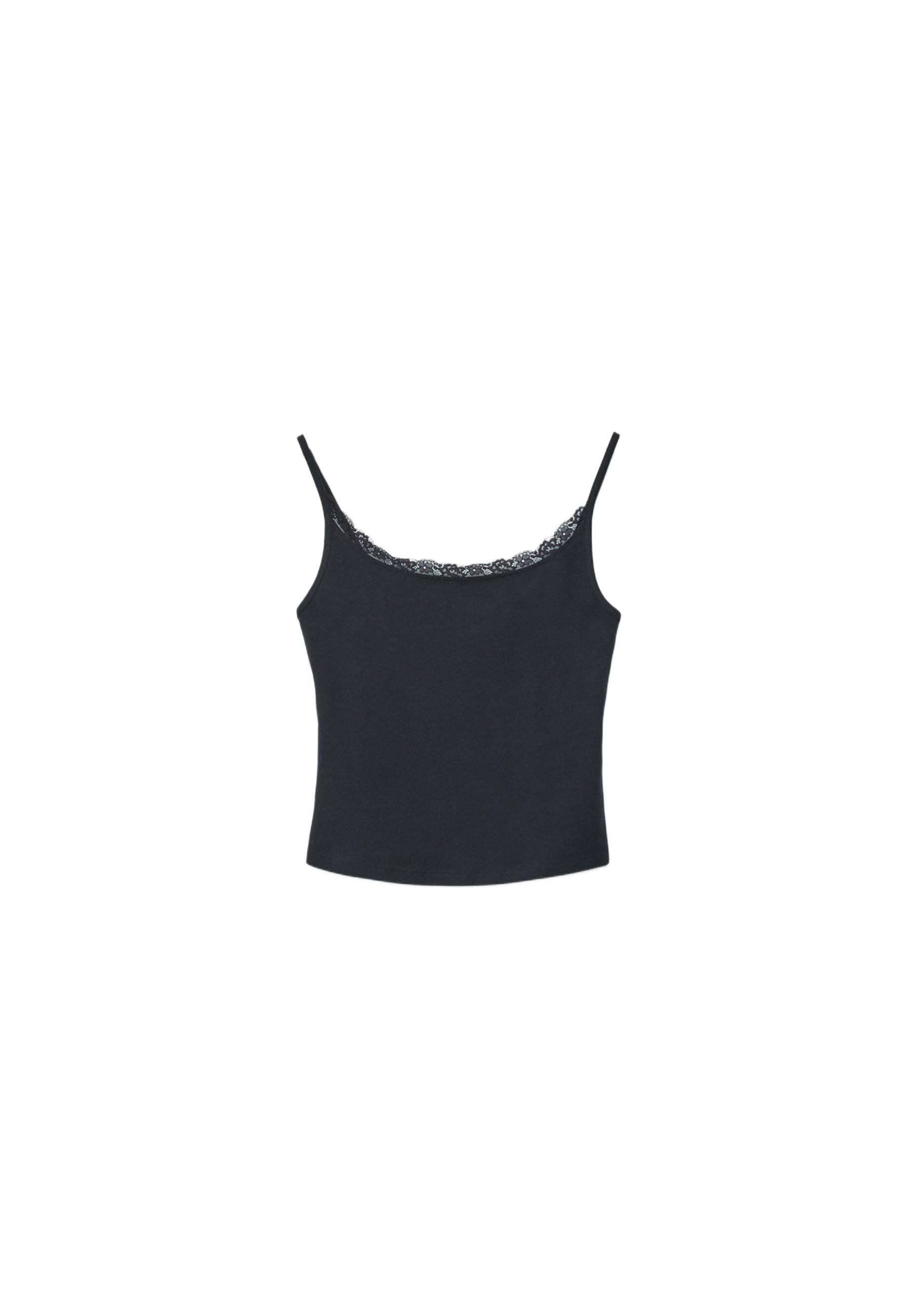 Lace trim strappy top — Black
