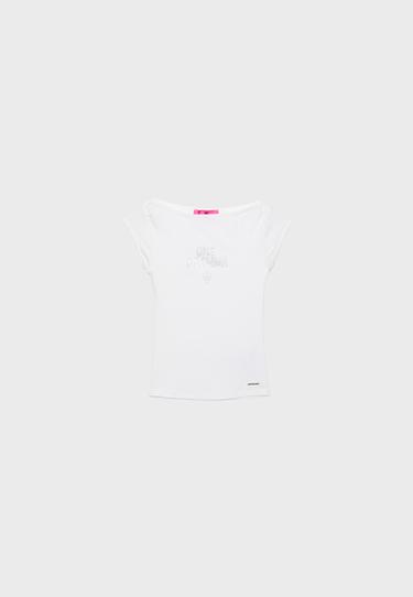 One Dilemma short sleeve boat neck T-shirt with rhinestones — White 6