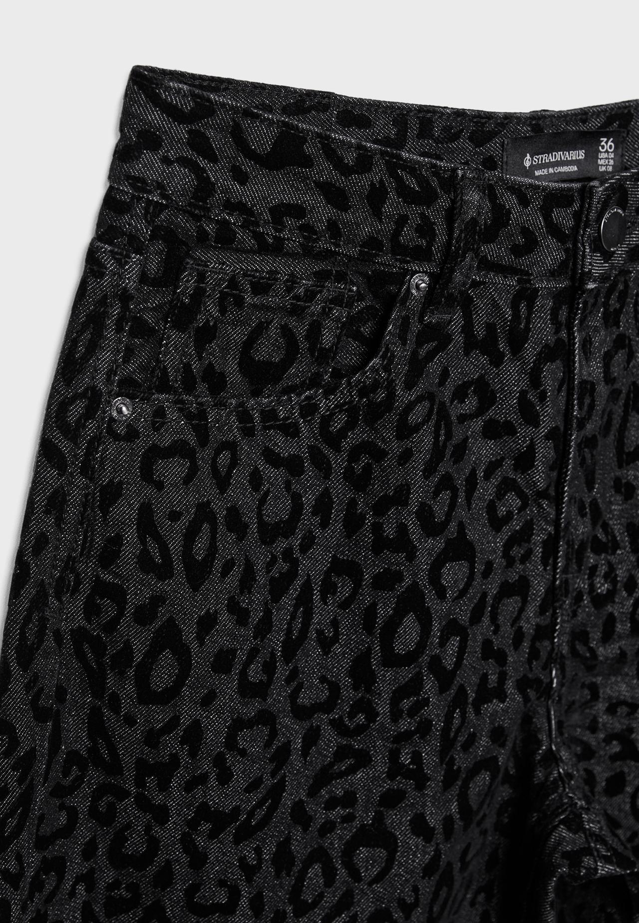 Flocked leopard print jeans — BLACK DENIM WASHED EFFECT