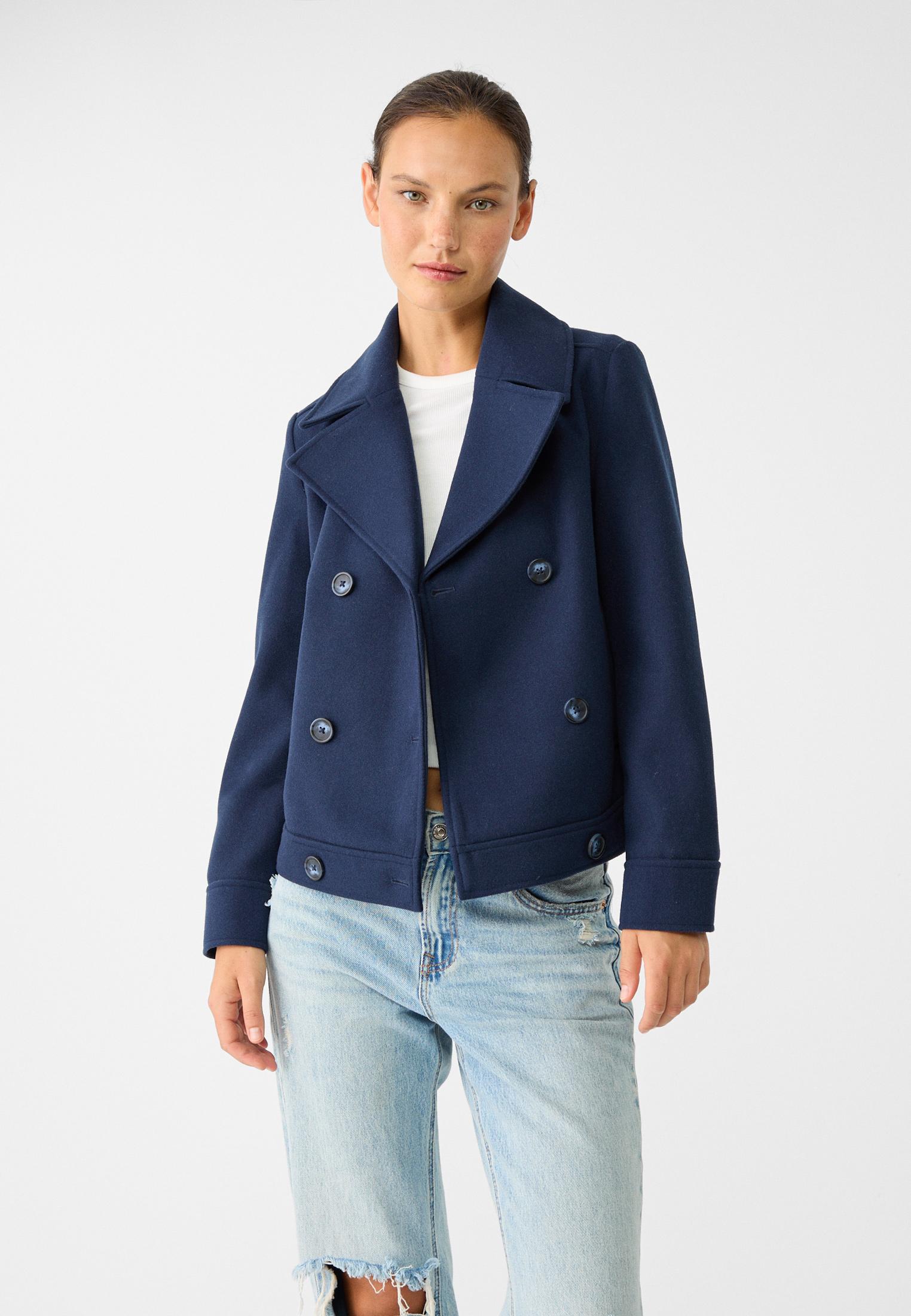 Blue single breasted coat best sale