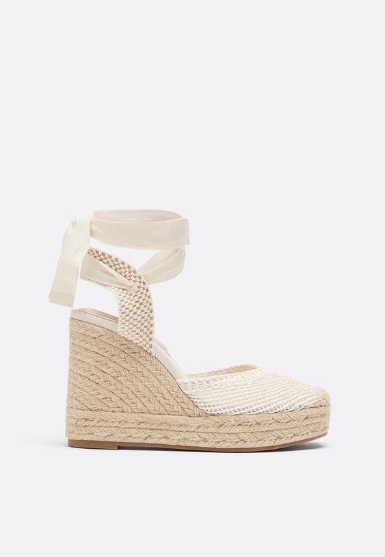 Stradivarius Compensées En Jute À Plateforme Nouée Écru 40