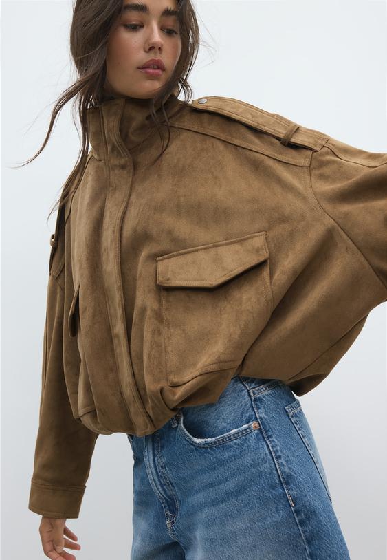 blusao oversize efeito de camurca
