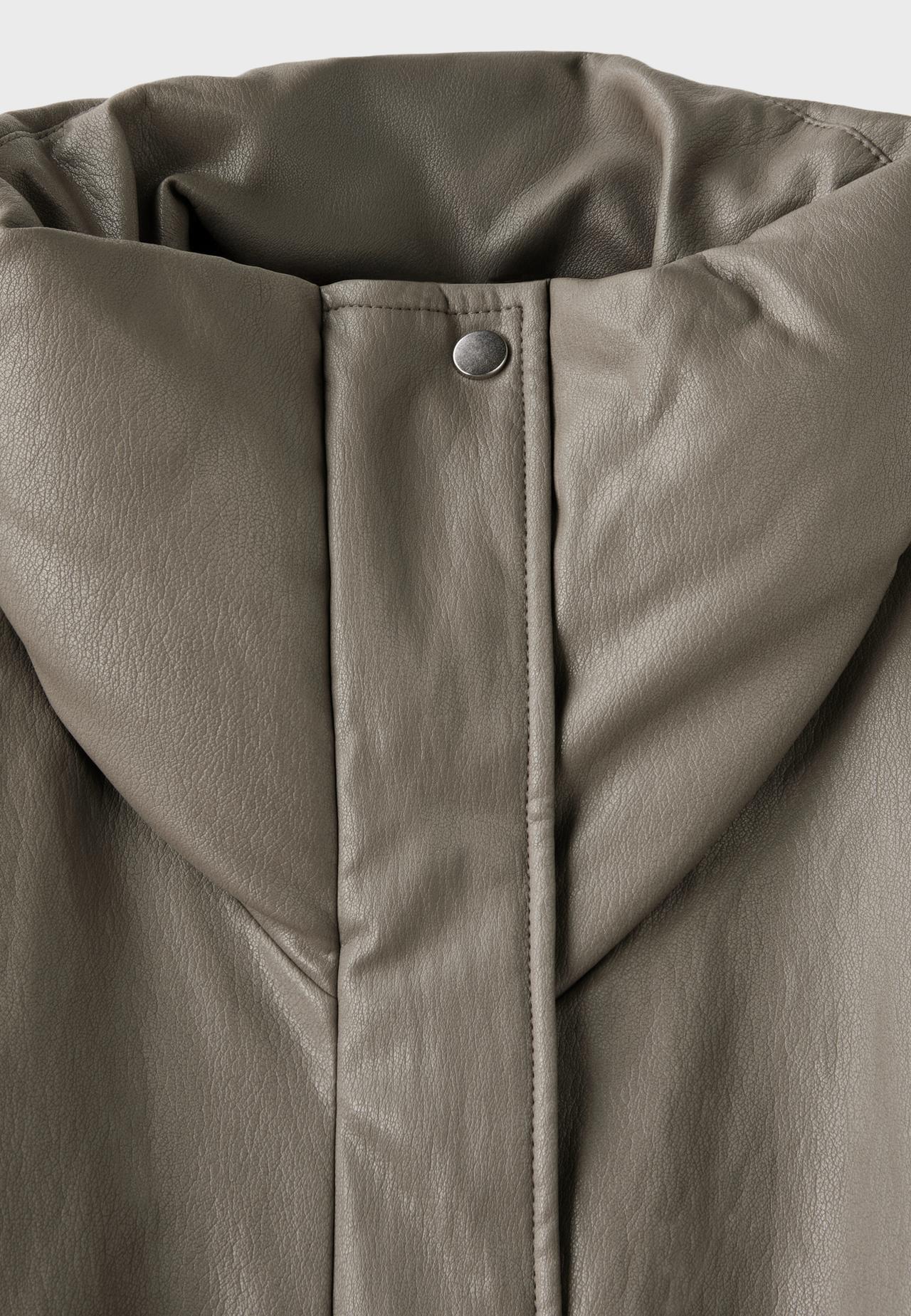 Leather effect high neck puffer jacket — Grey
