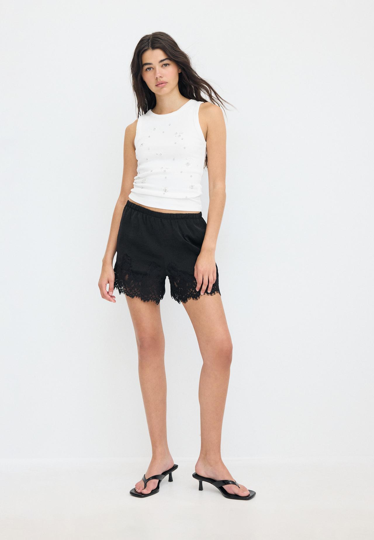 Satin camisole shorts — Black