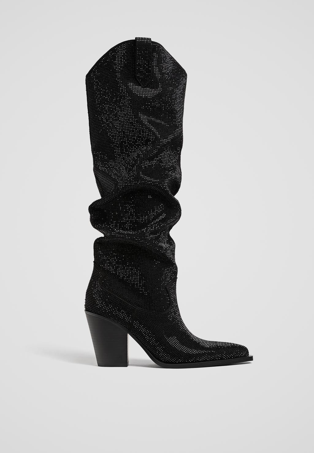 Shimmery high-heel knee-high boots