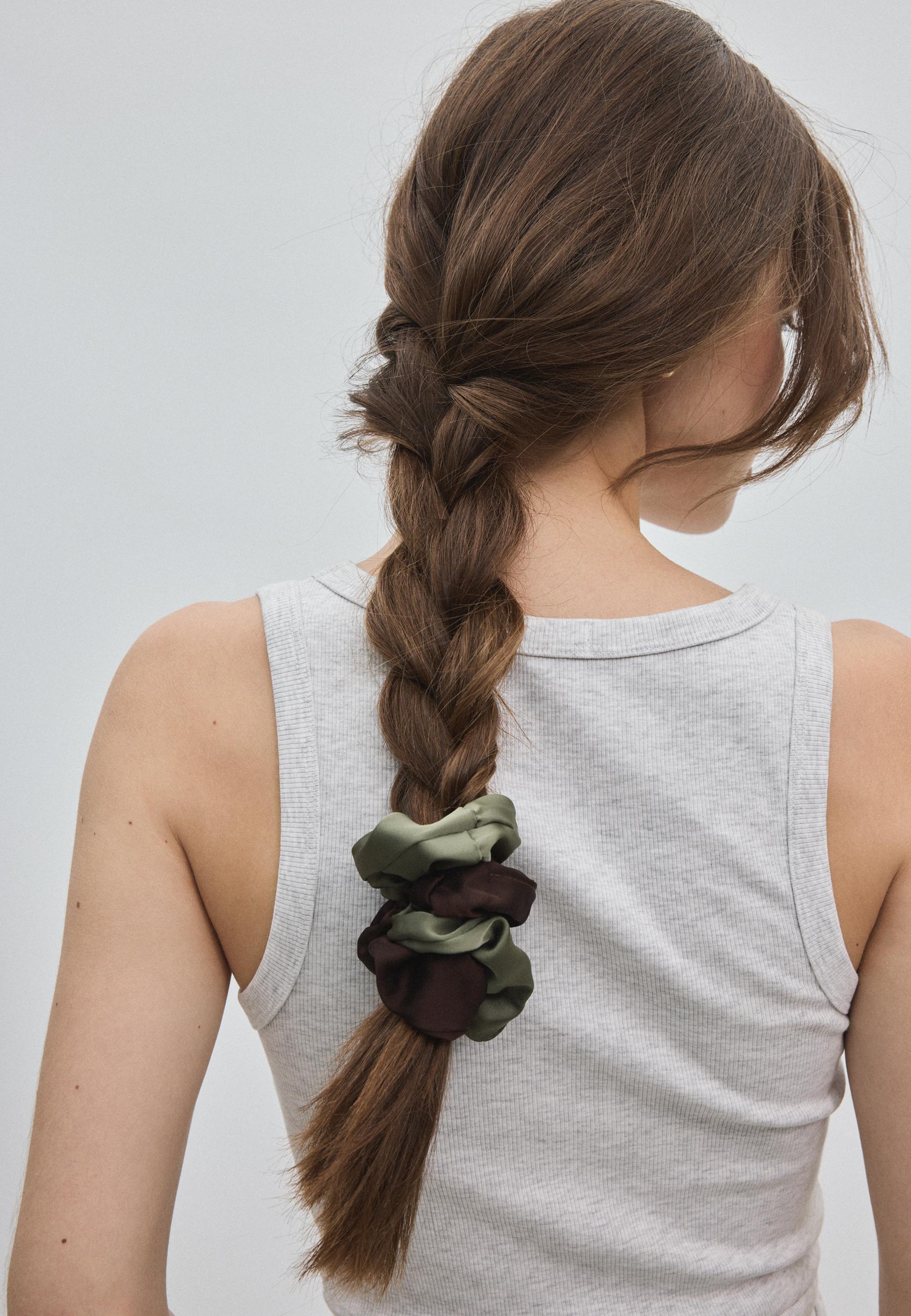 Set of 3 satin scrunchies — Khaki