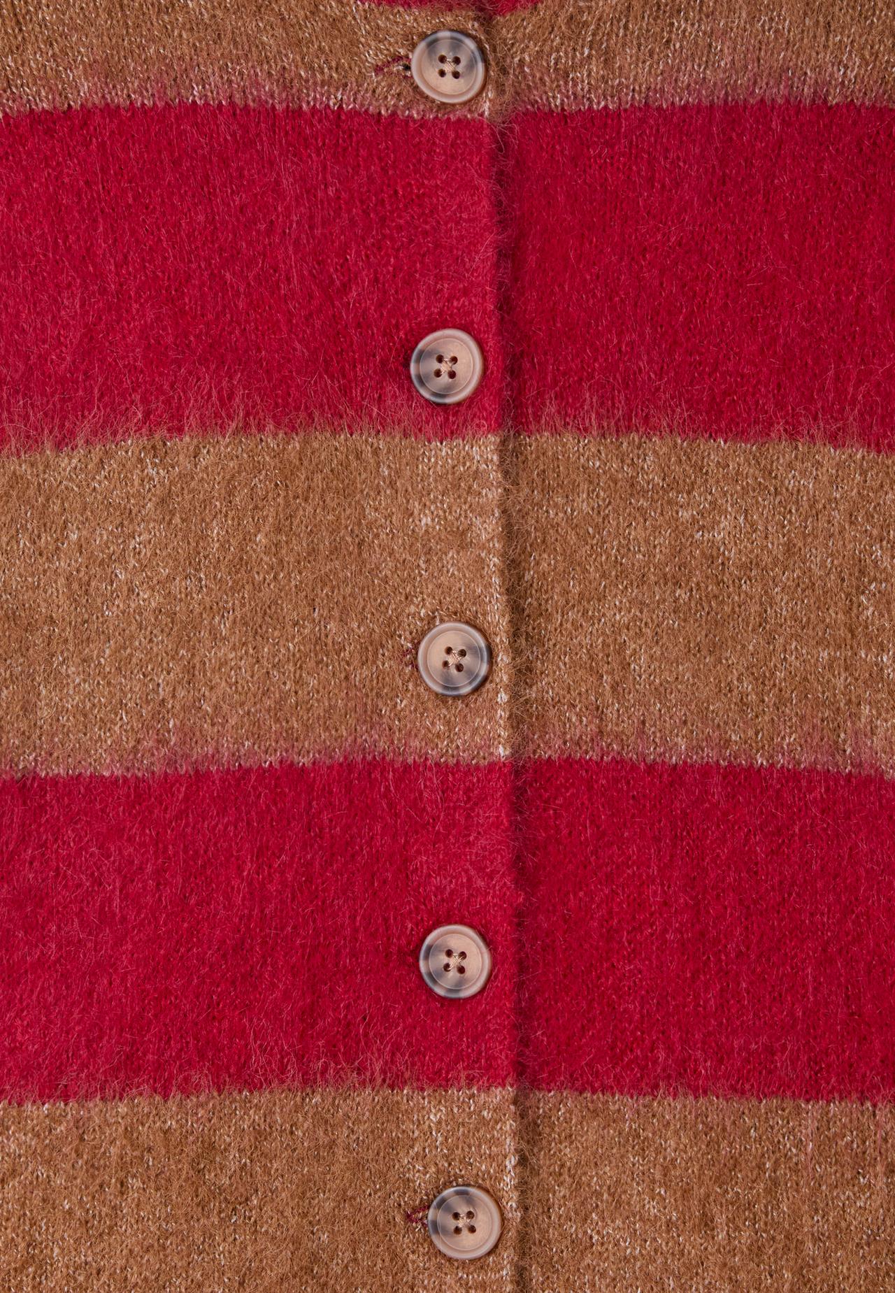 Striped funnel neck knit cardigan — Beige