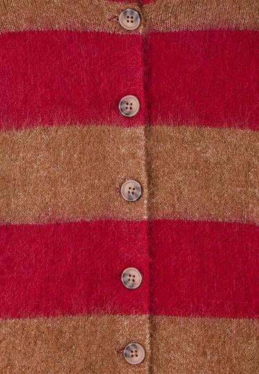 Striped funnel neck knit cardigan — Beige 9