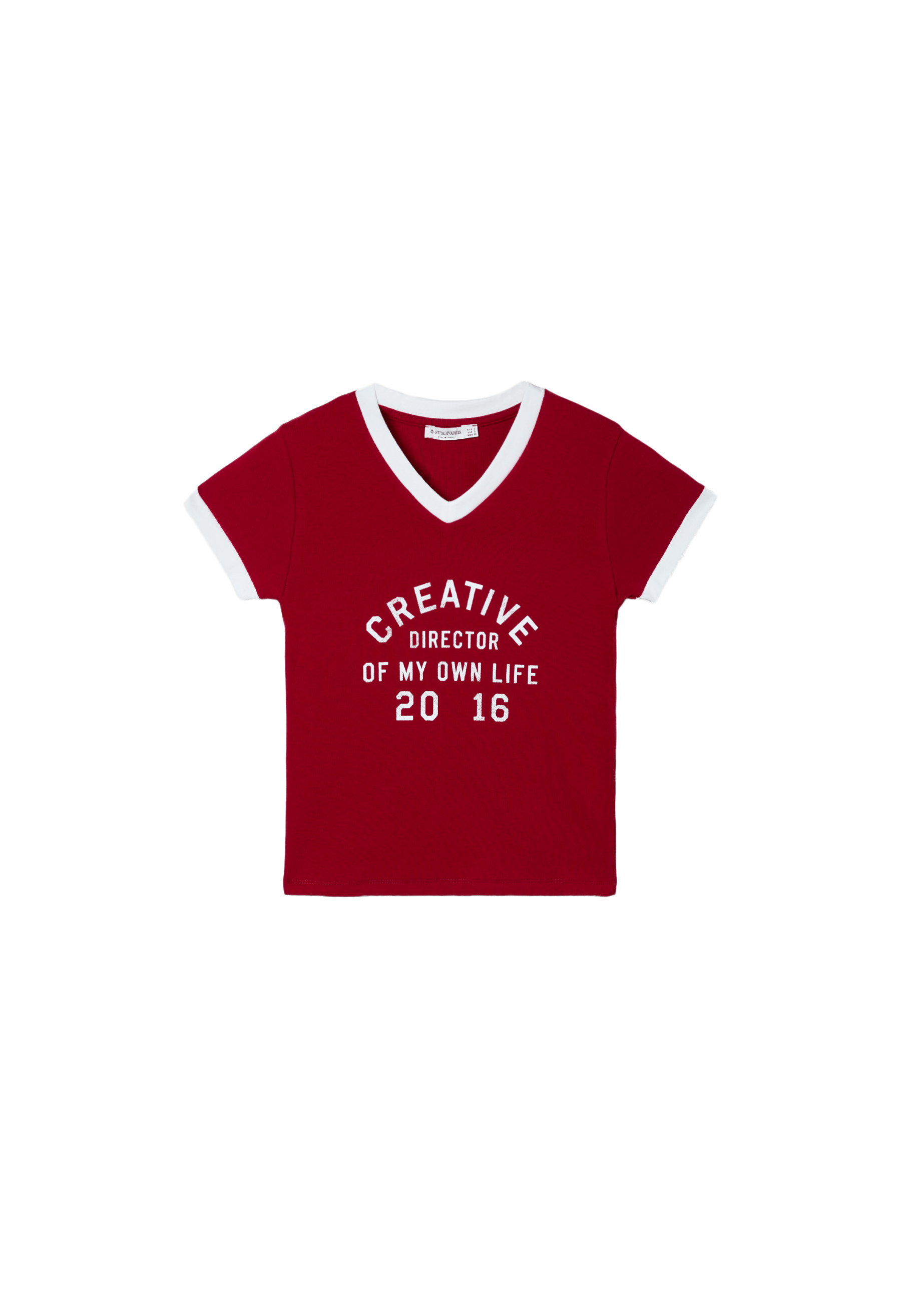 Graphic V-neck T-shirt — Red