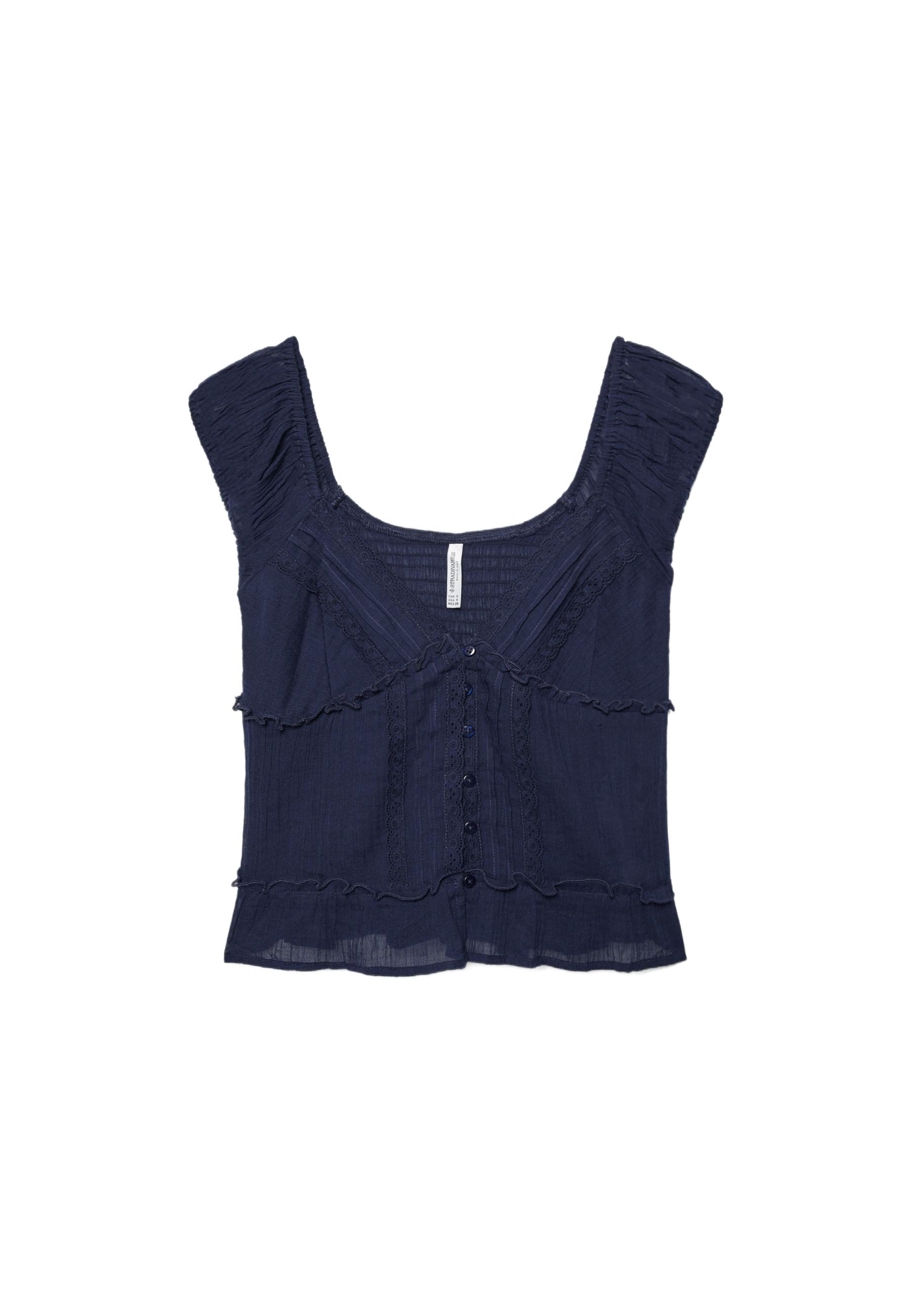 Fluid top with buttons — Navy blue