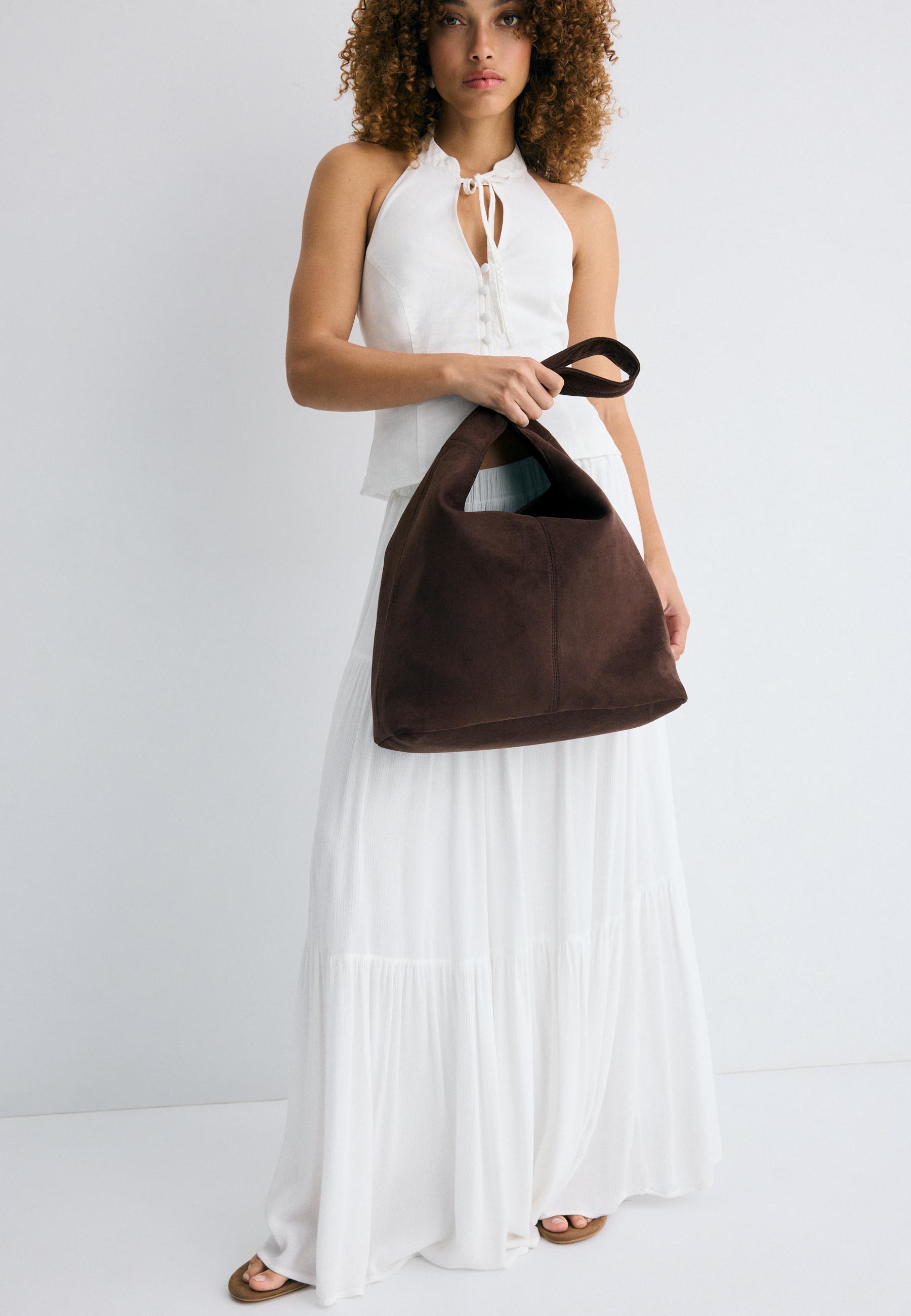 Faux suede shoulder bag — Brown