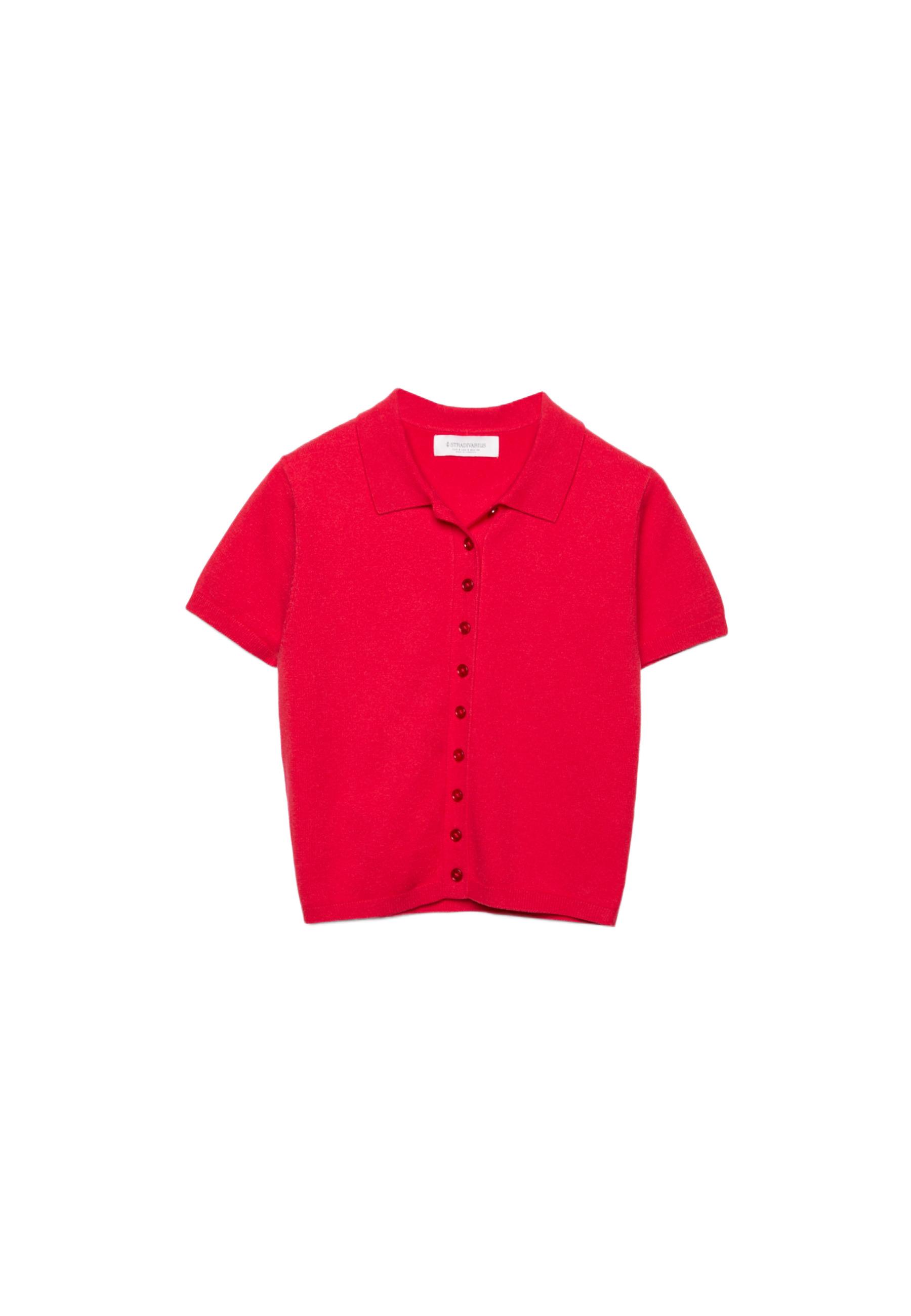 Short sleeve knit polo sweater — Red