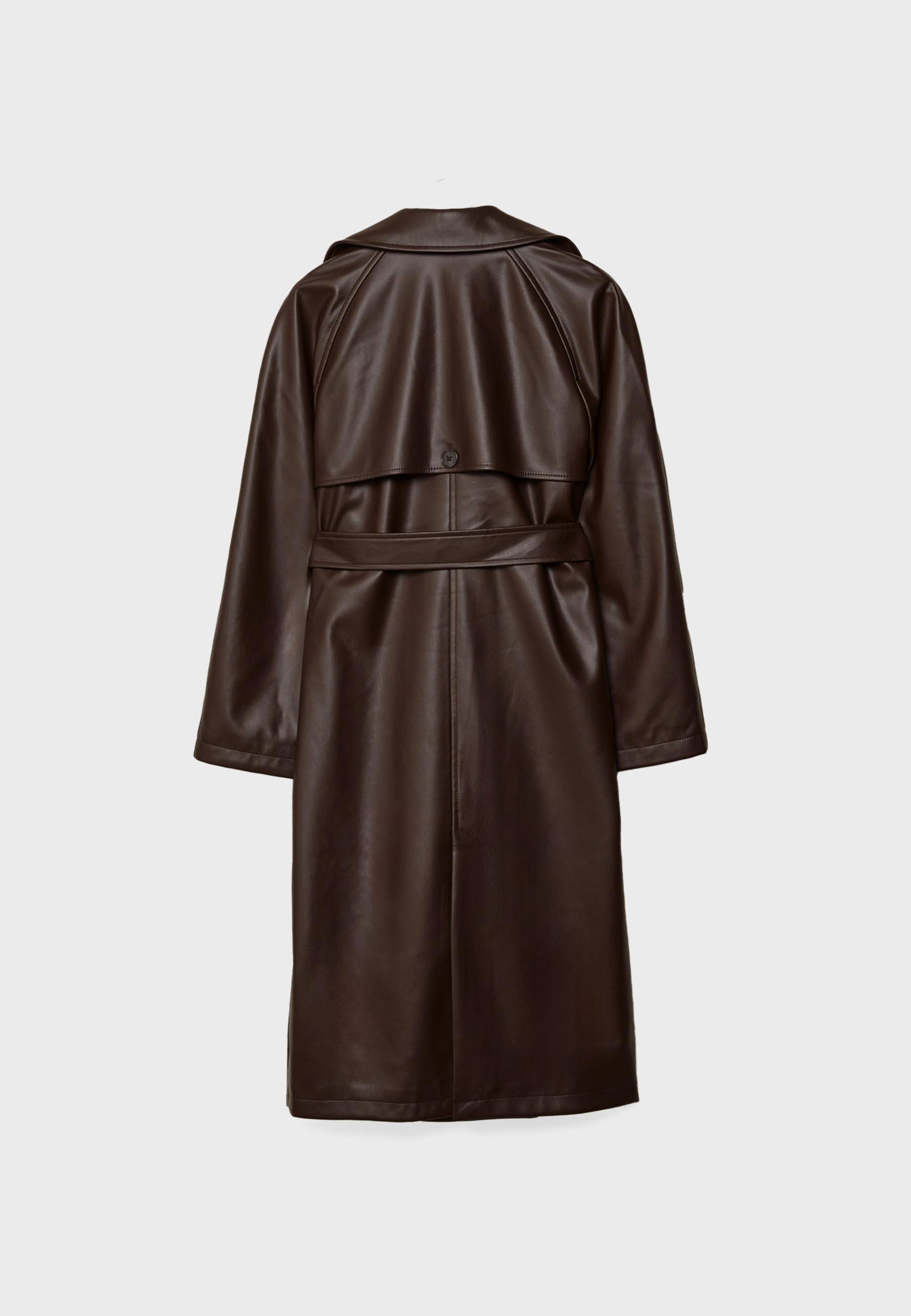 Long faux leather trench coat — Brown