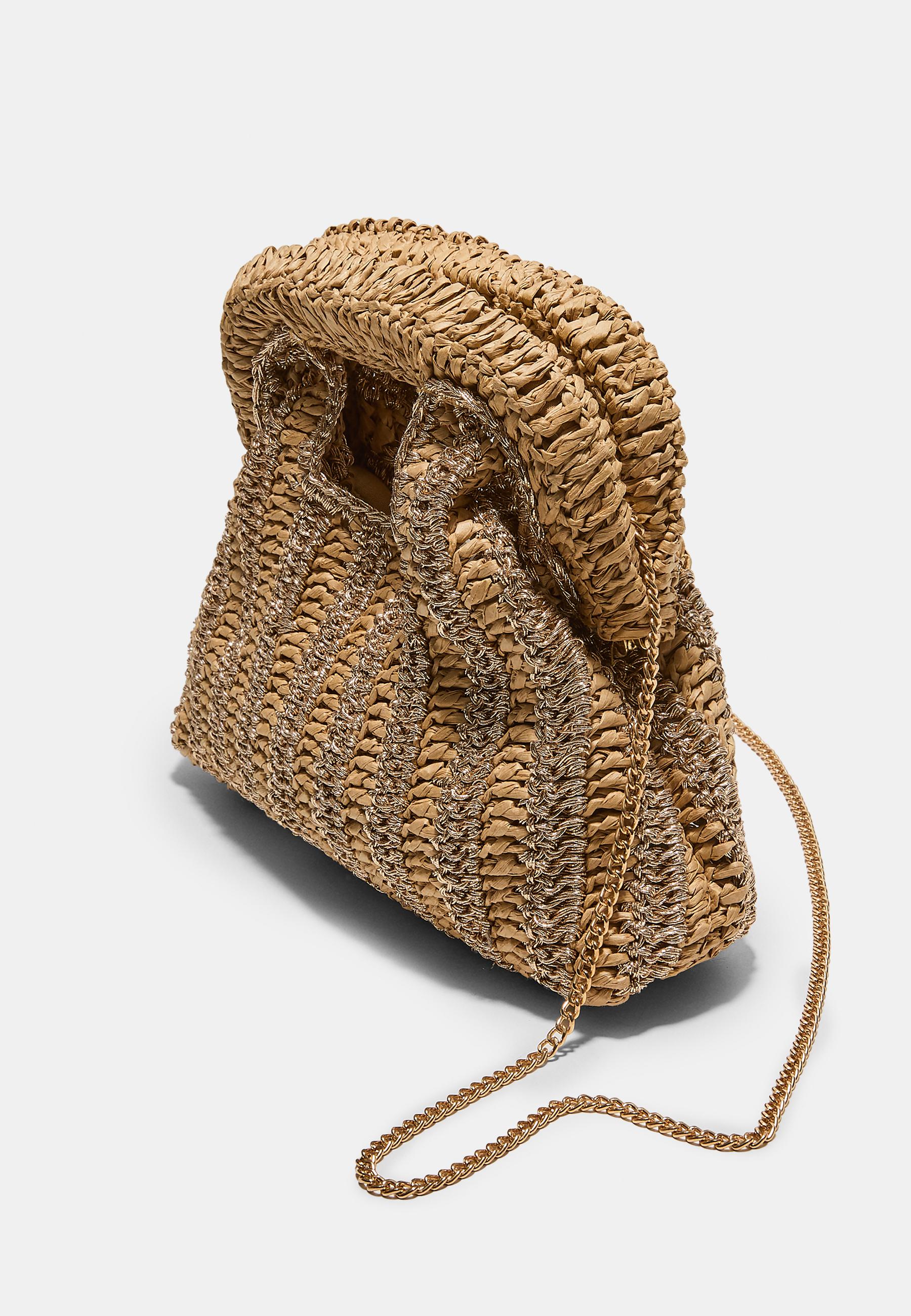 Metallic raffia bucket bag — Ecru