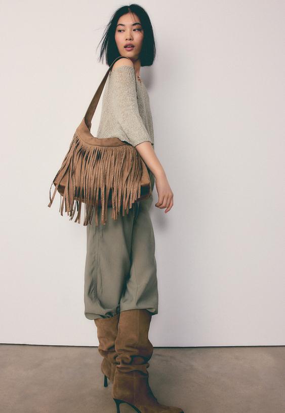 sac porte epaule toucher doux detail franges