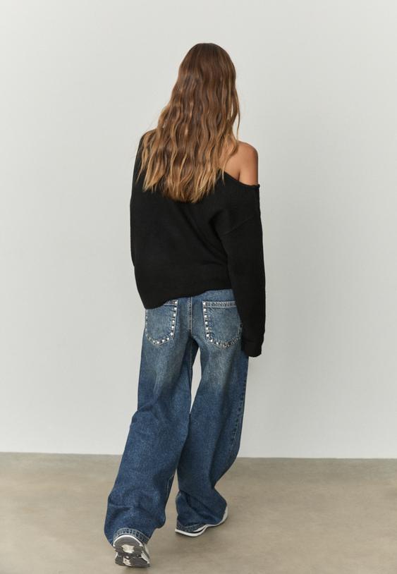 Stradivarius Asymmetric Knit Sweater Black Xs