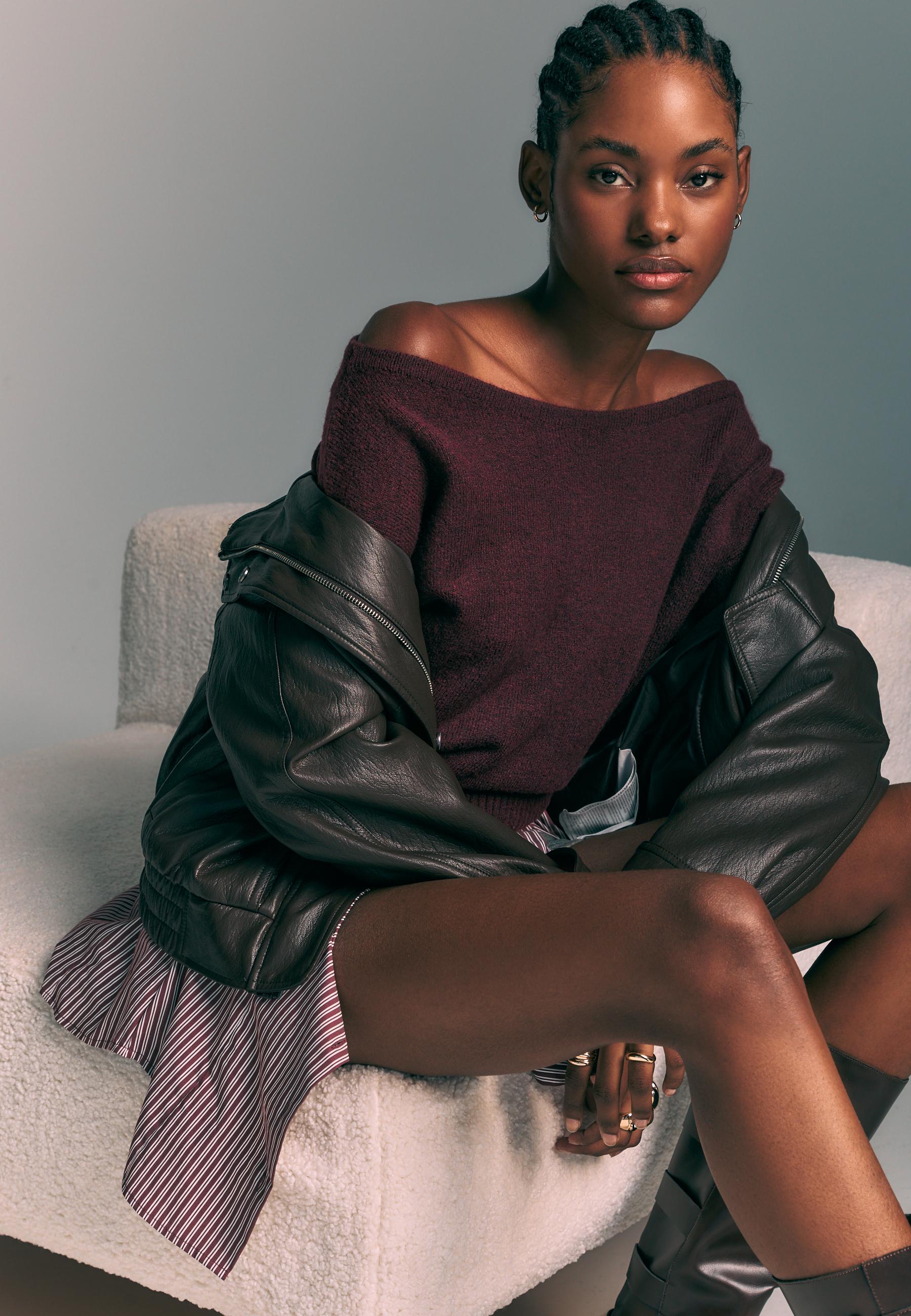 Pull en maille à col bateau et toucher doux