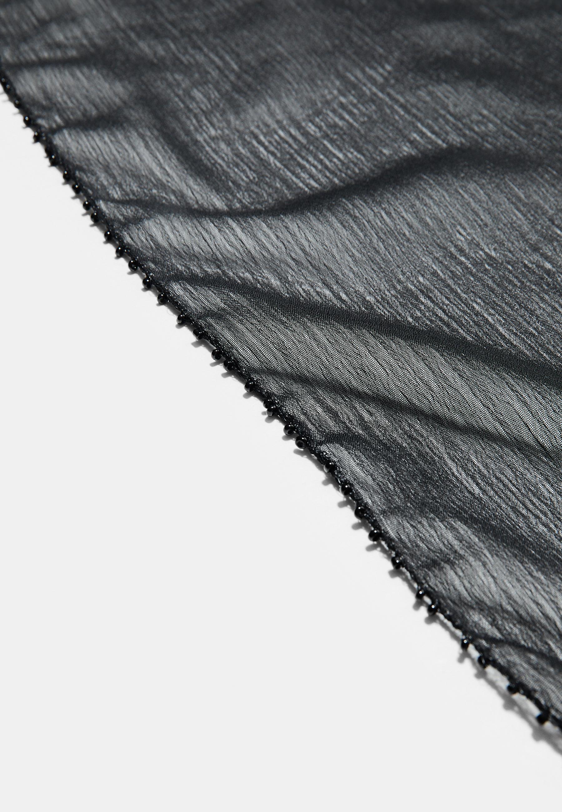 Scarf with rhinestones and fringe detail — Black