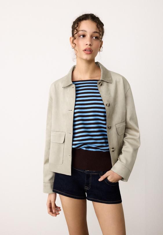 cazadora bolsillos efecto ante