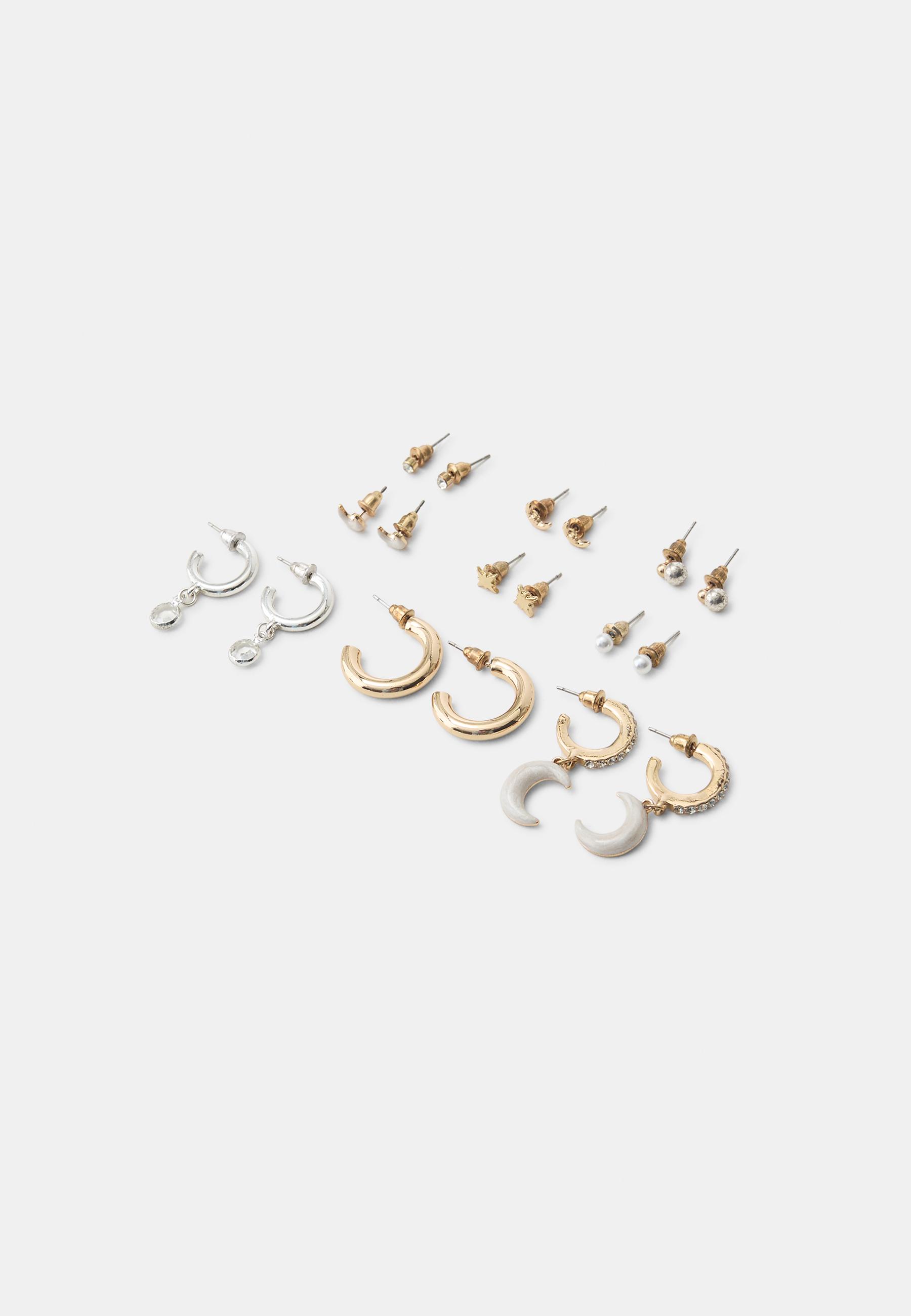 Set of 9 moon earrings — Gold