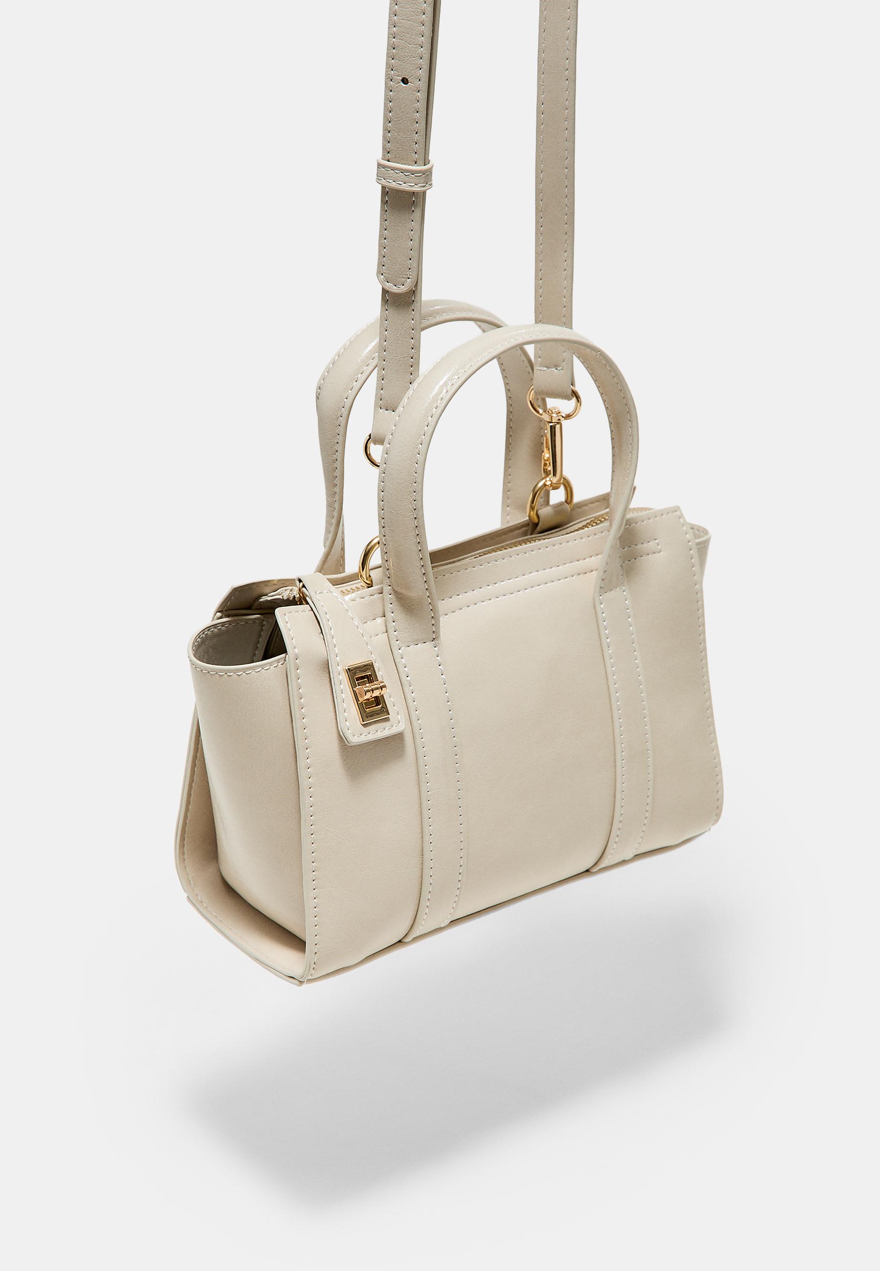Mini tote bag with clasp — Ecru