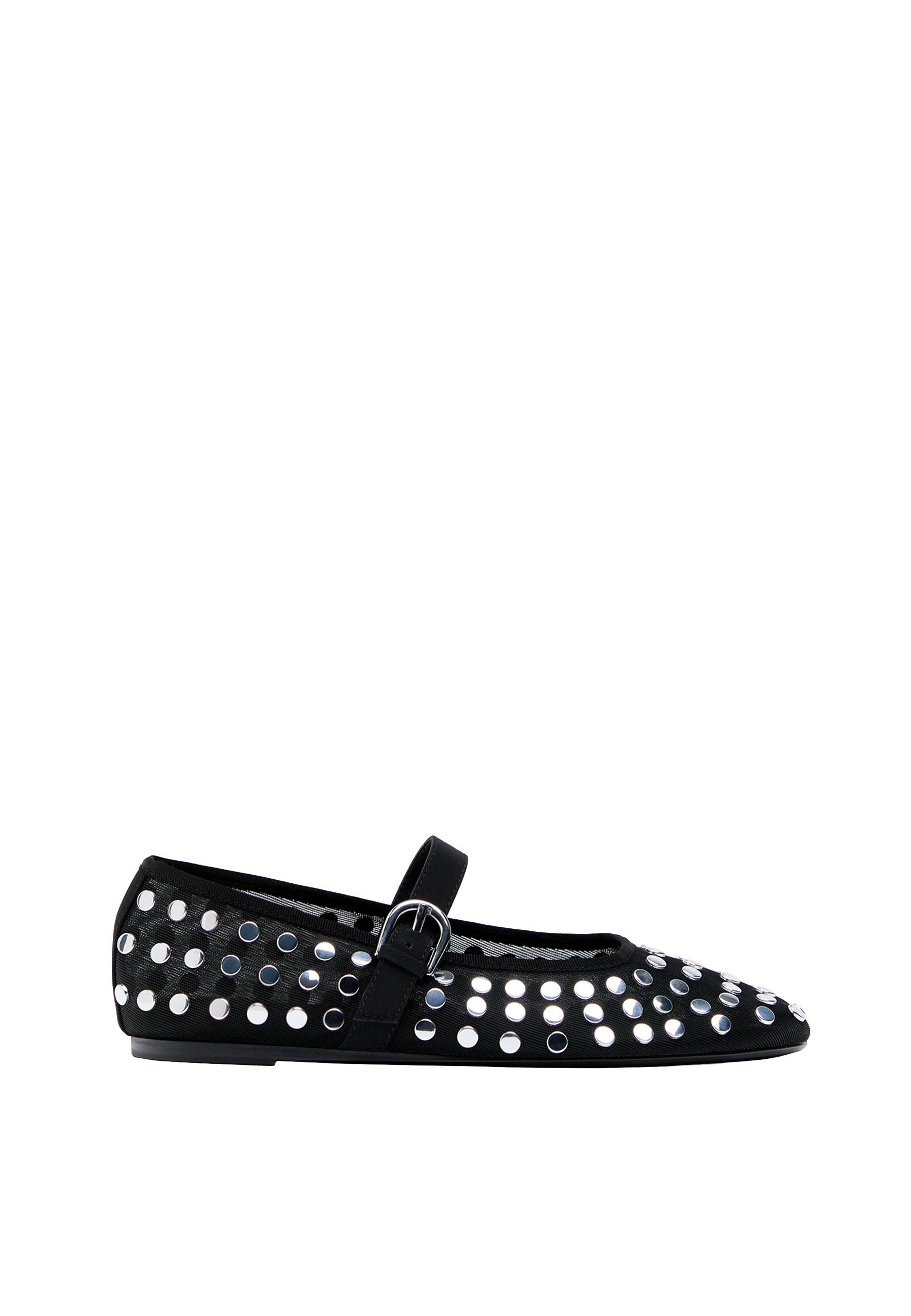 Mesh ballerina flats with studs — BLACK