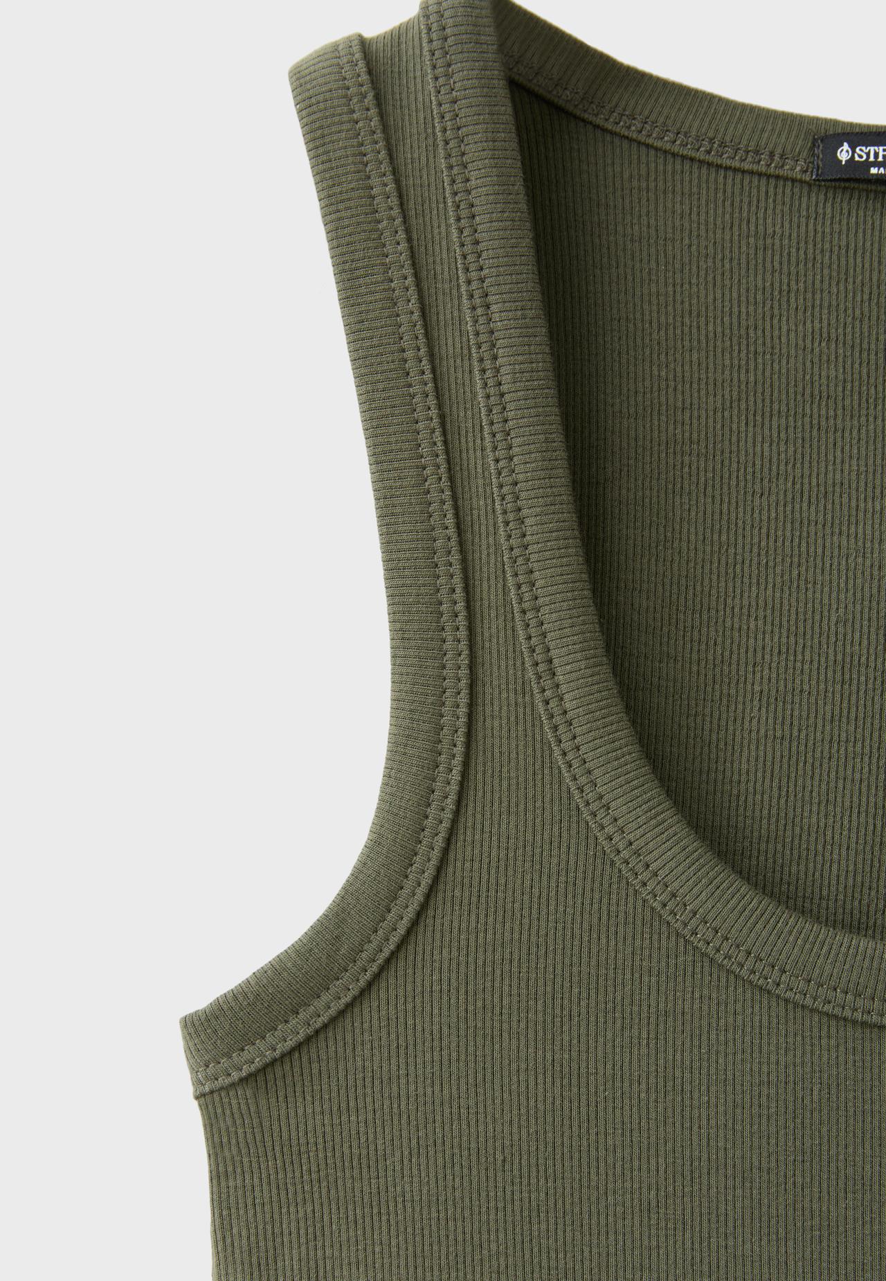 Cotton ribbed racerback T-shirt — Khaki