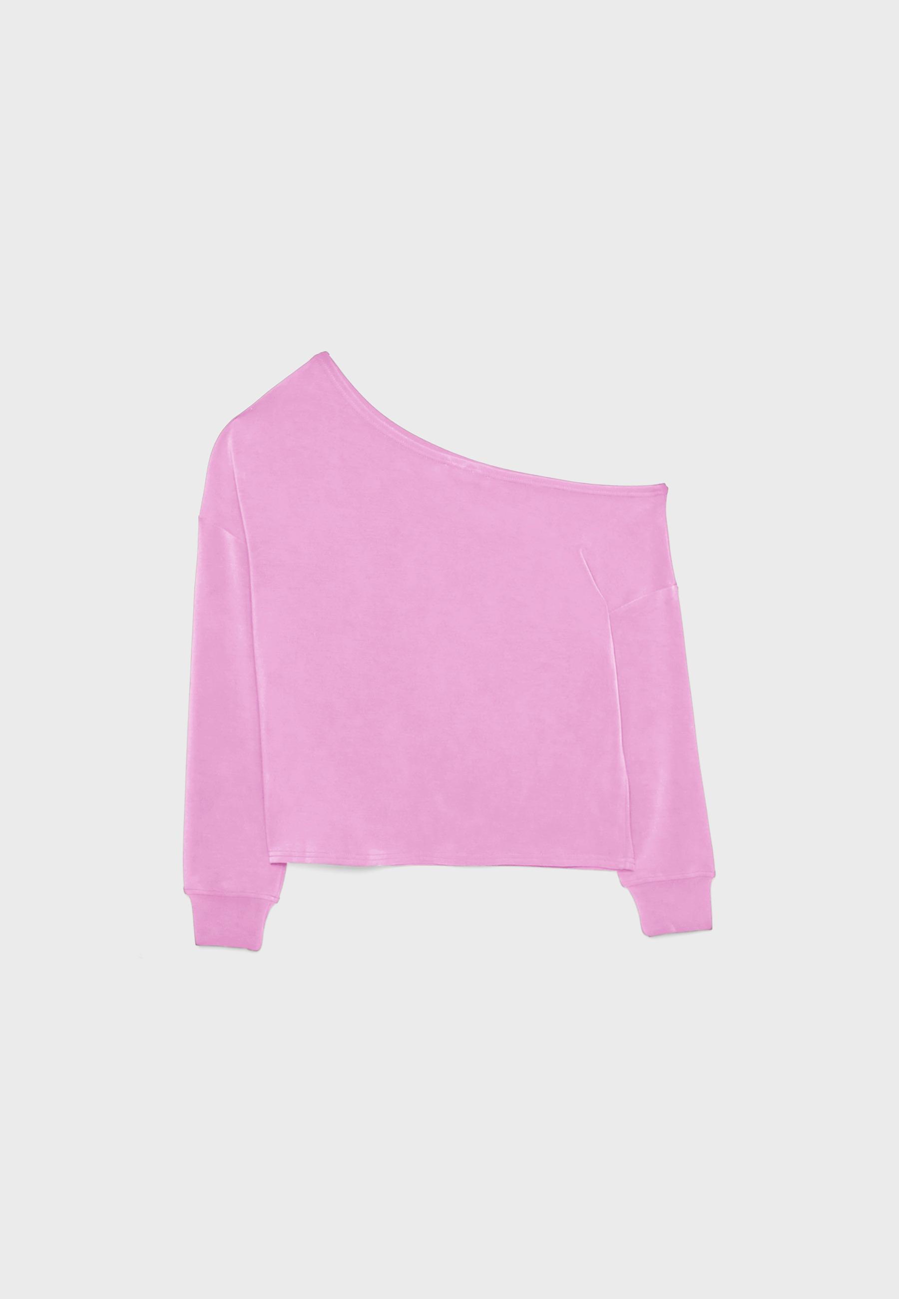 Soft-touch off-the-shoulder sweatshirt — Bubblegum pink