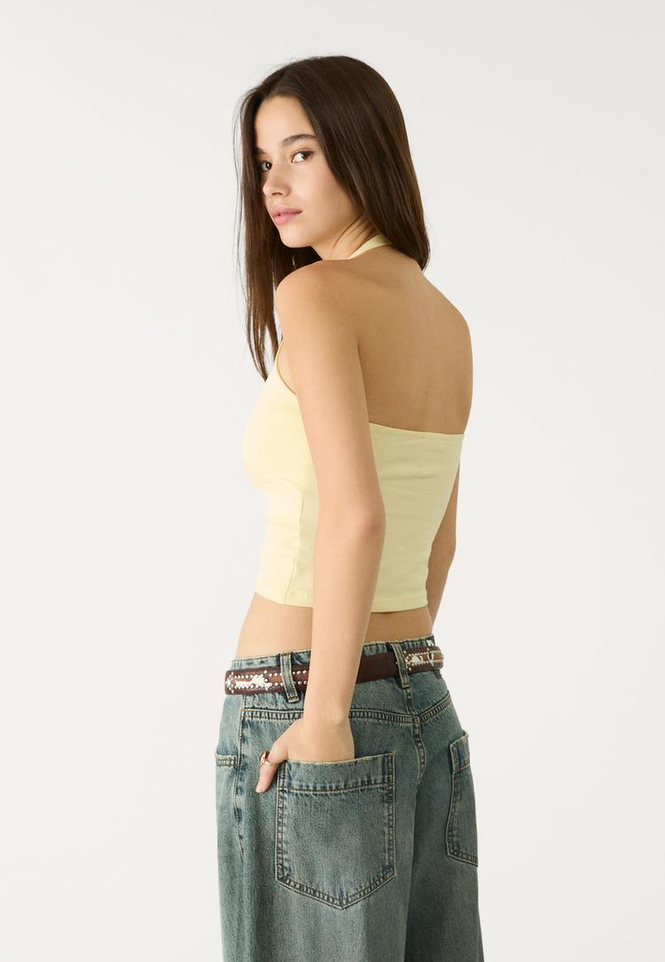 top halter escote pico