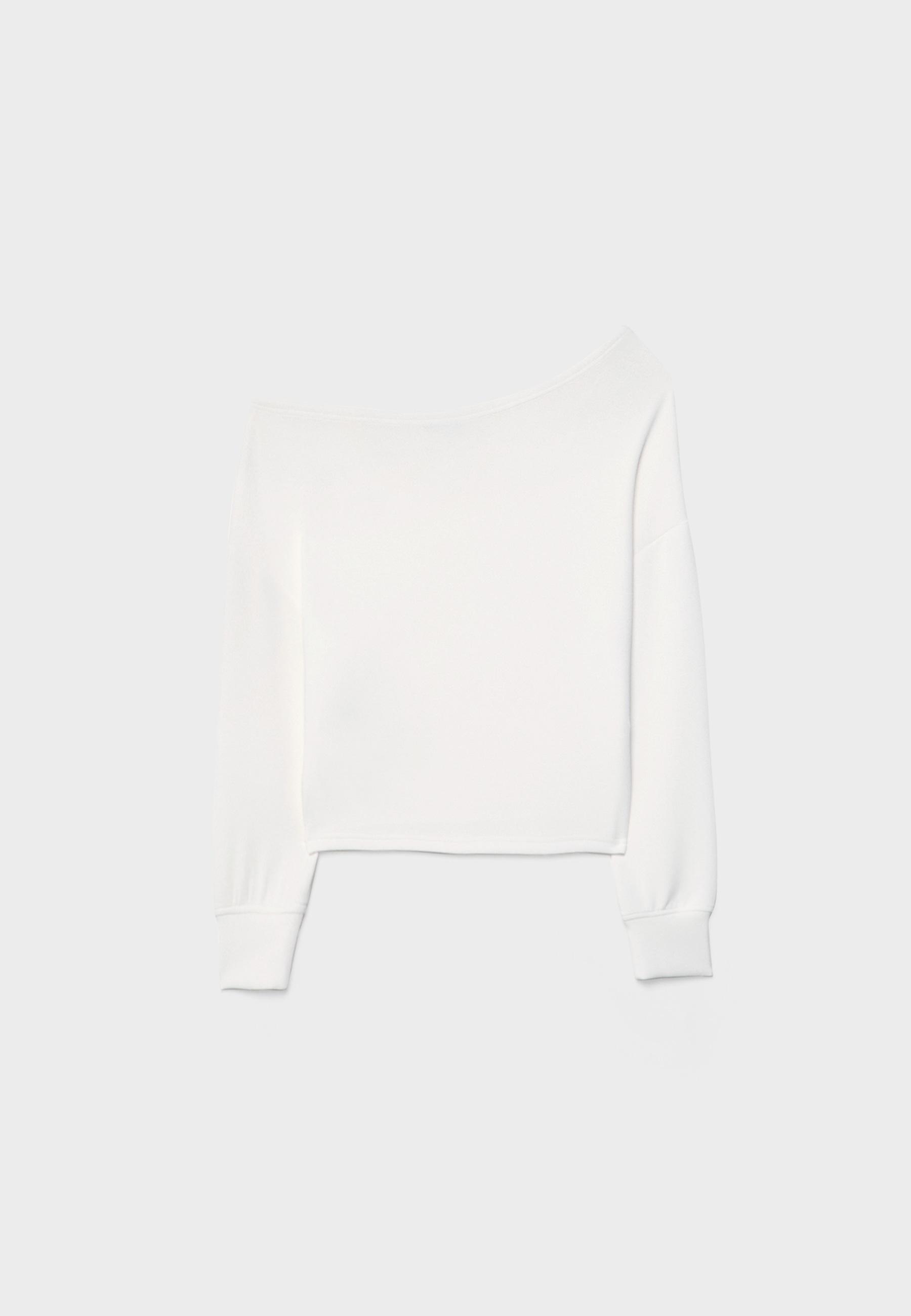 Soft-touch off-the-shoulder sweatshirt — White
