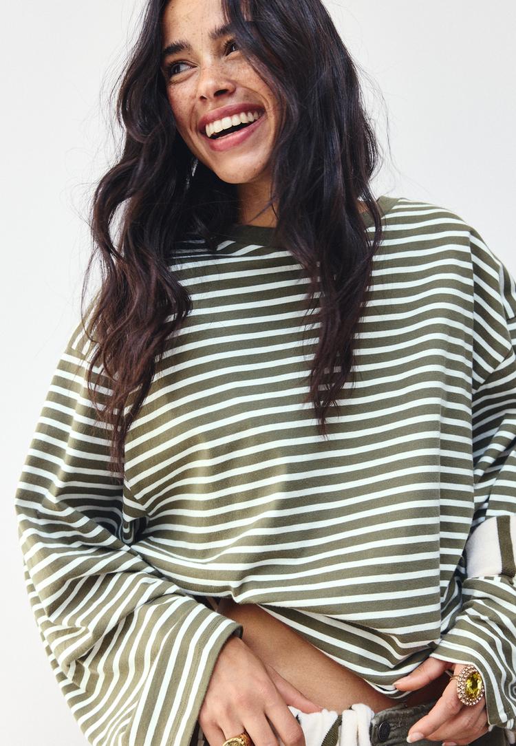 Striped long sleeve T-shirt — Khaki