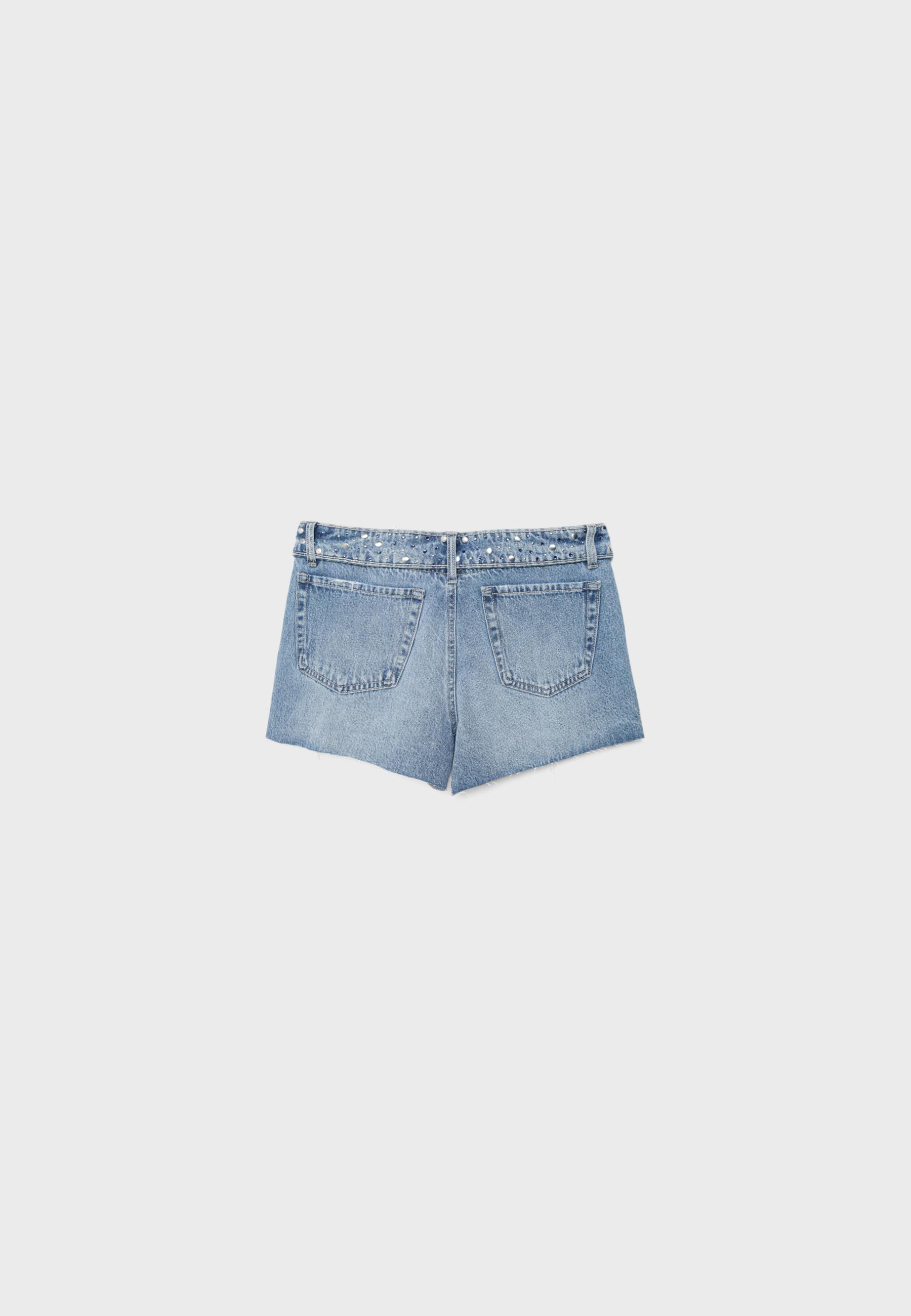 Turn-up waist denim shorts — OVERDYED BLUE DENIM