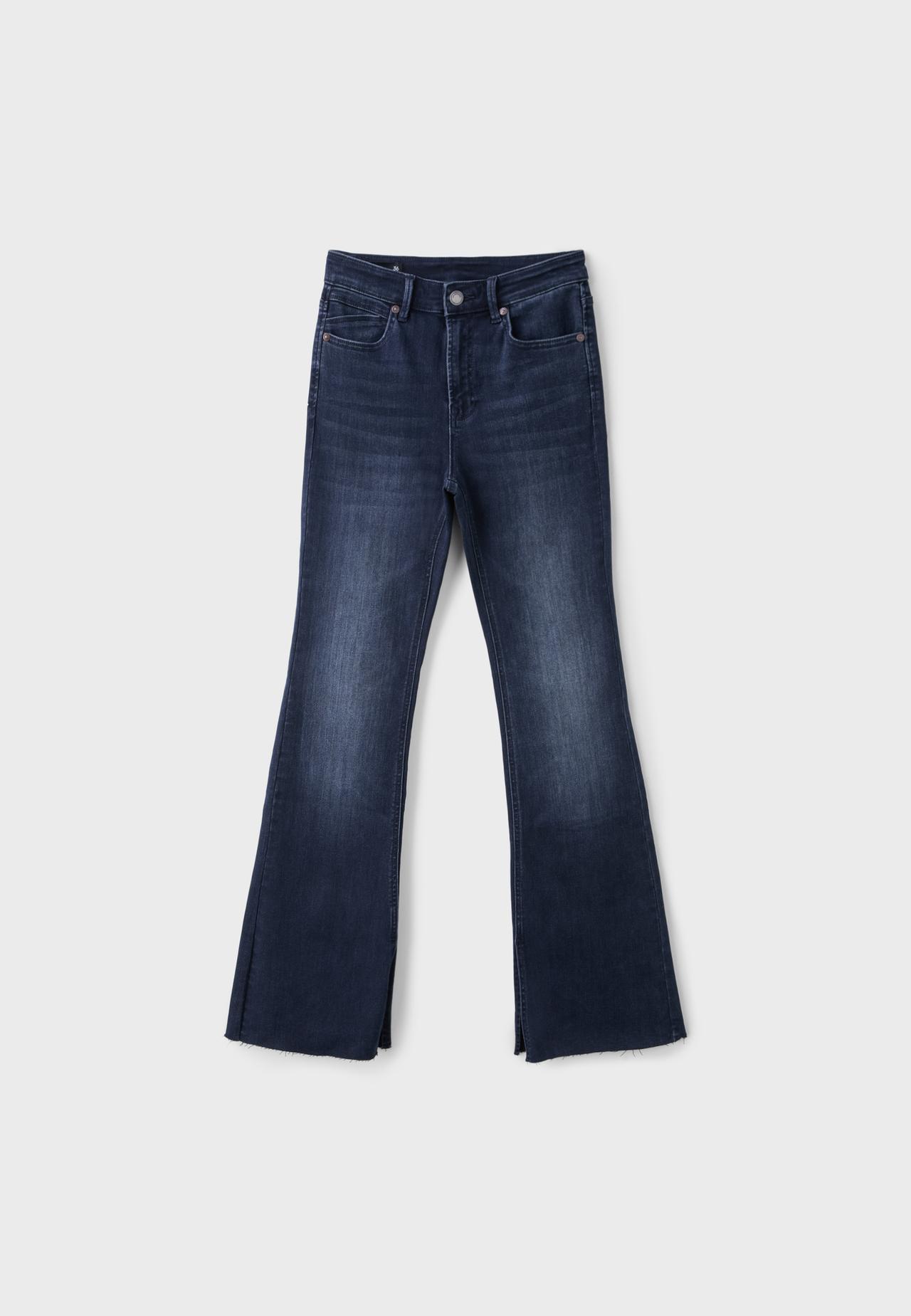 D74 bell bottom jeans with split — LIGHT GREY DENIM WASH
