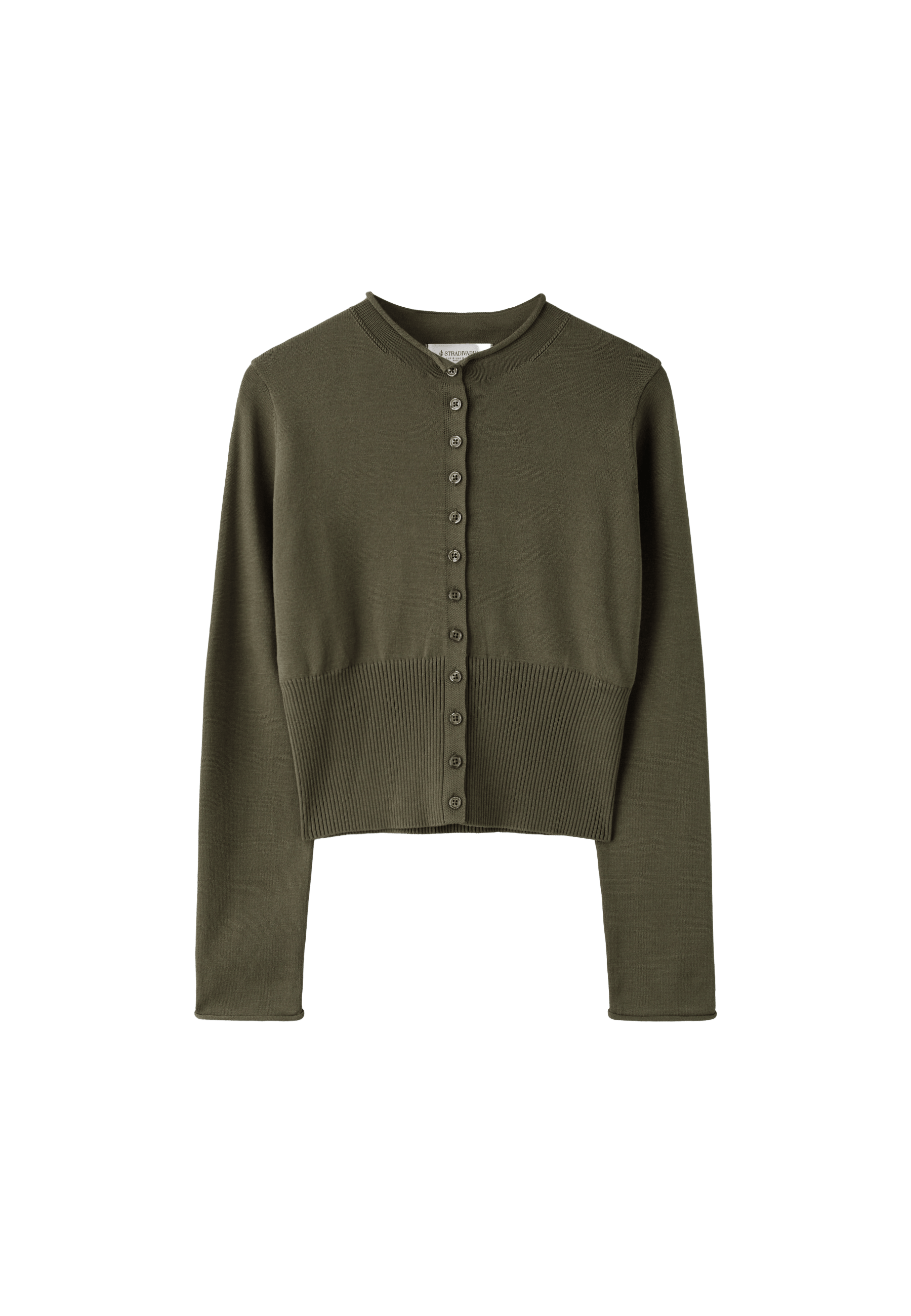 Fitted stand collar cardigan — Khaki