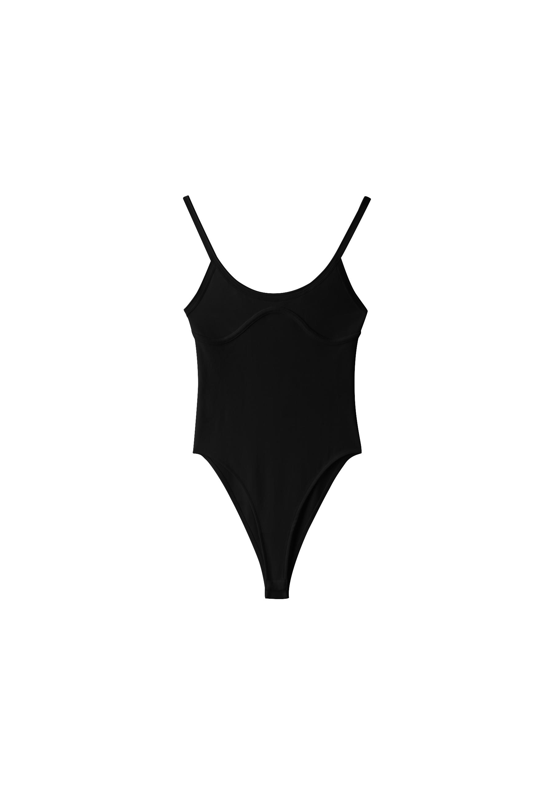 Ribbed corset-detail bodysuit — Black