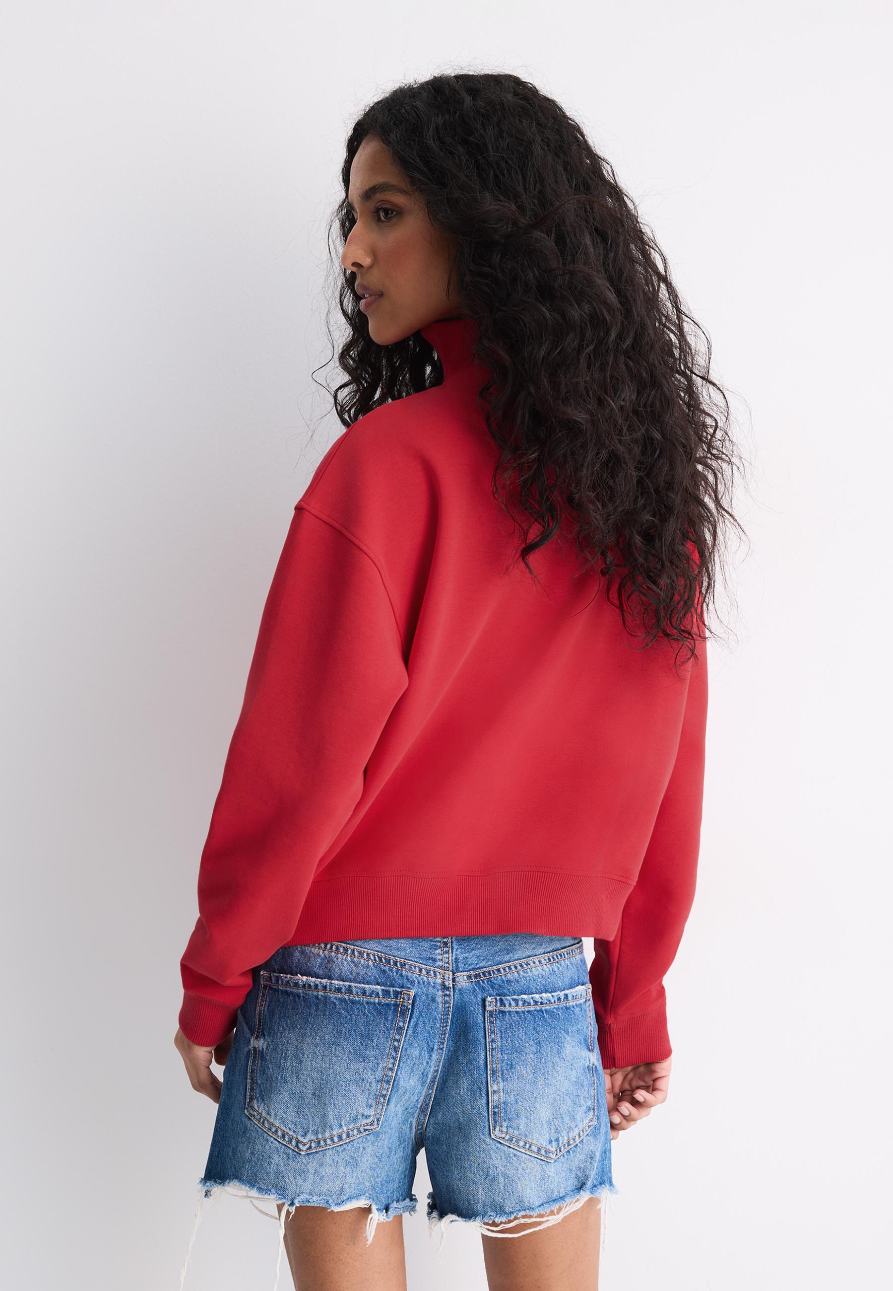 High-neck sweatshirt with zip — Red