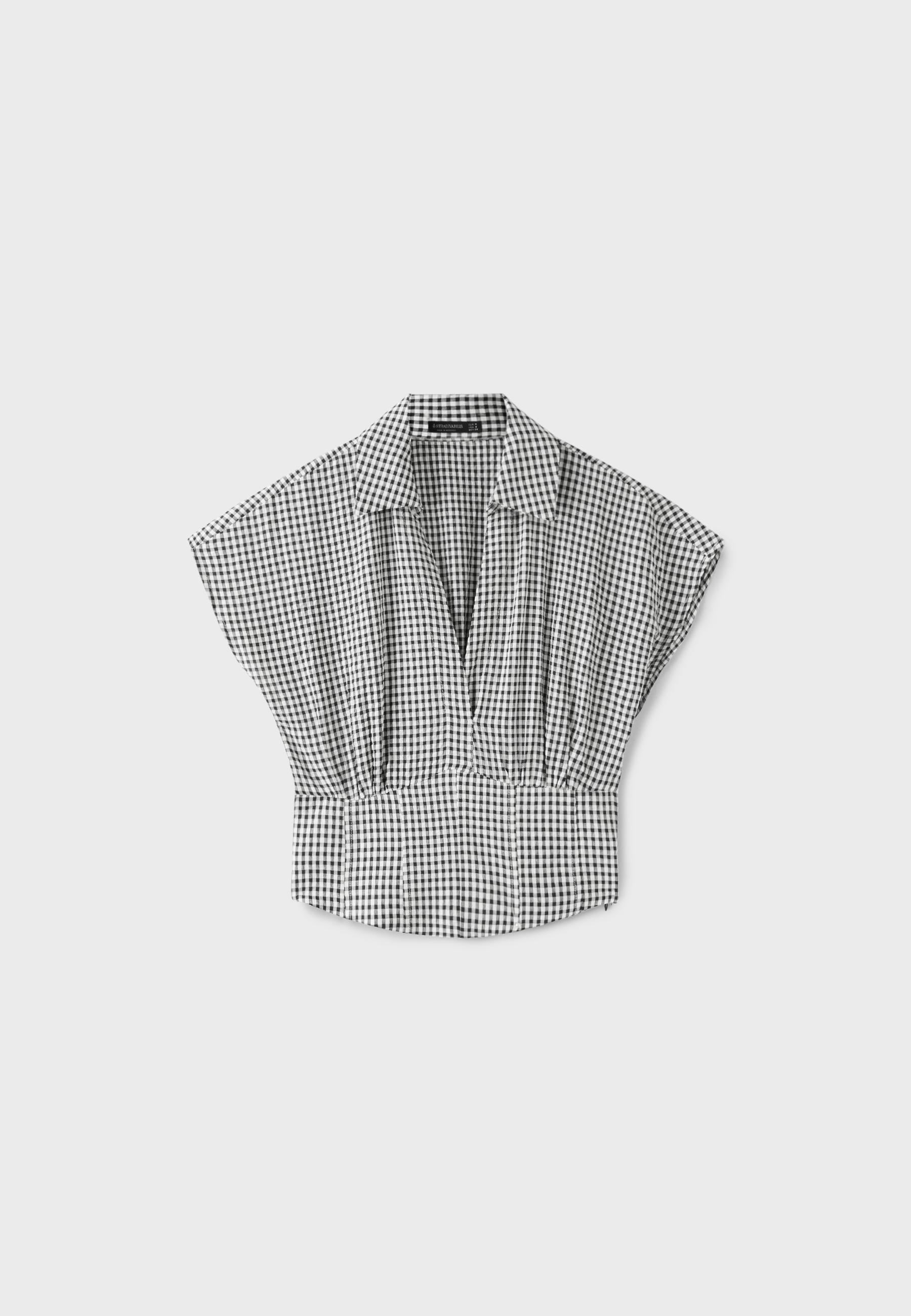 Checked cummerbund shirt — Ecru