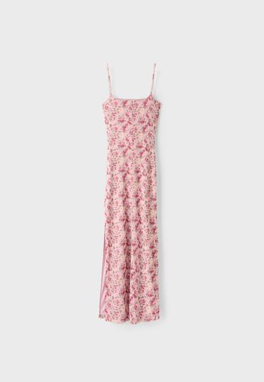 Printed gathered midi dress with straps — Pastel pink 9
