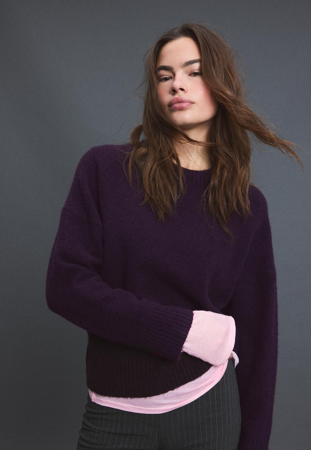 Soft-touch basic knit jumper — AUBERGINE