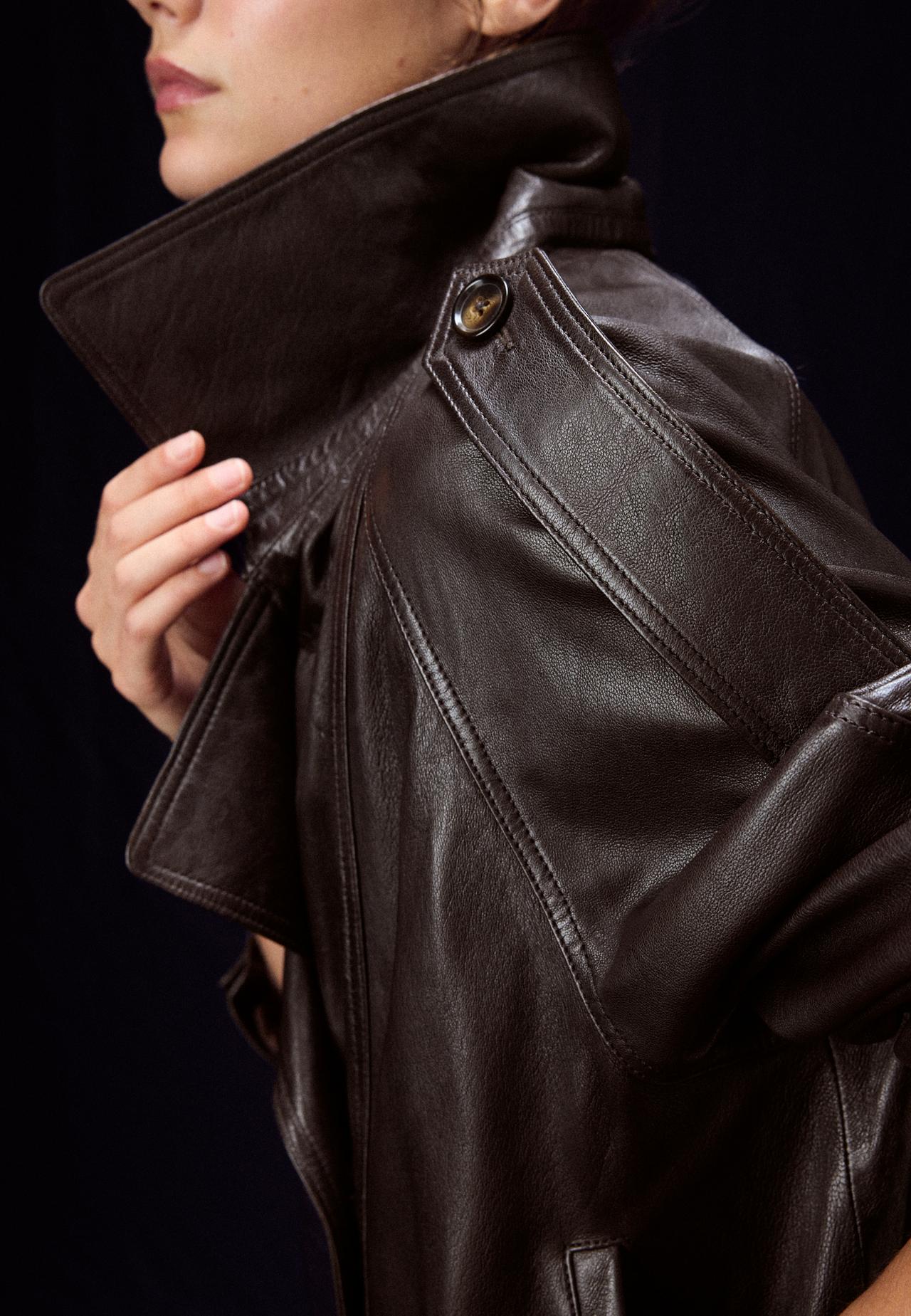 100% leather oversize trench coat — Brown
