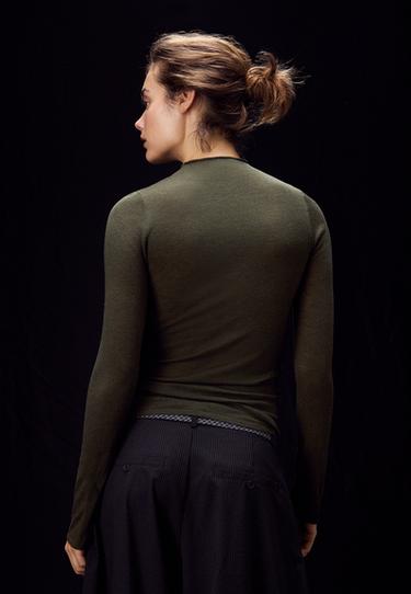 Basic wool silk mock neck jumper — Khaki 5