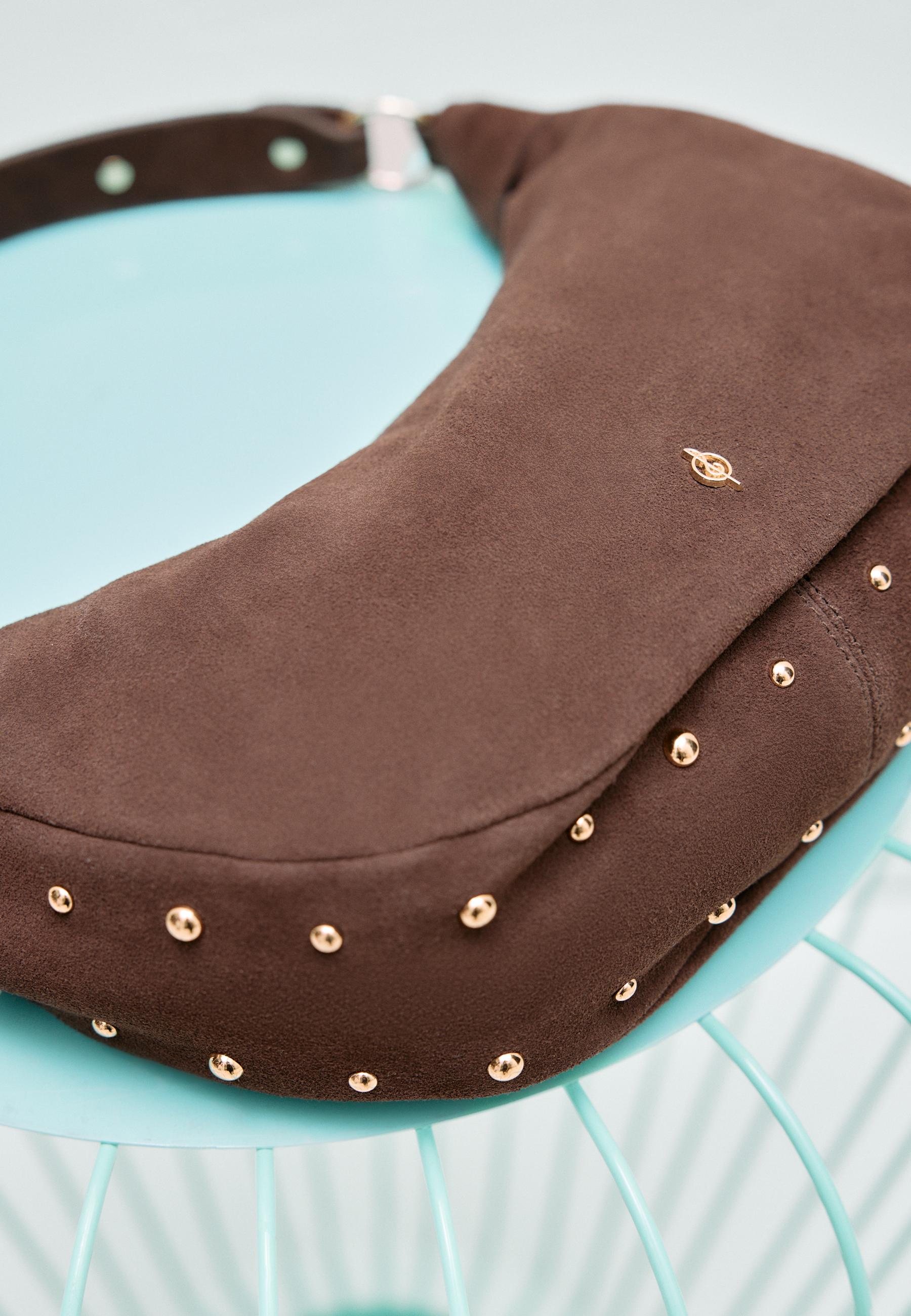 100% leather studded shoulder bag — Brown