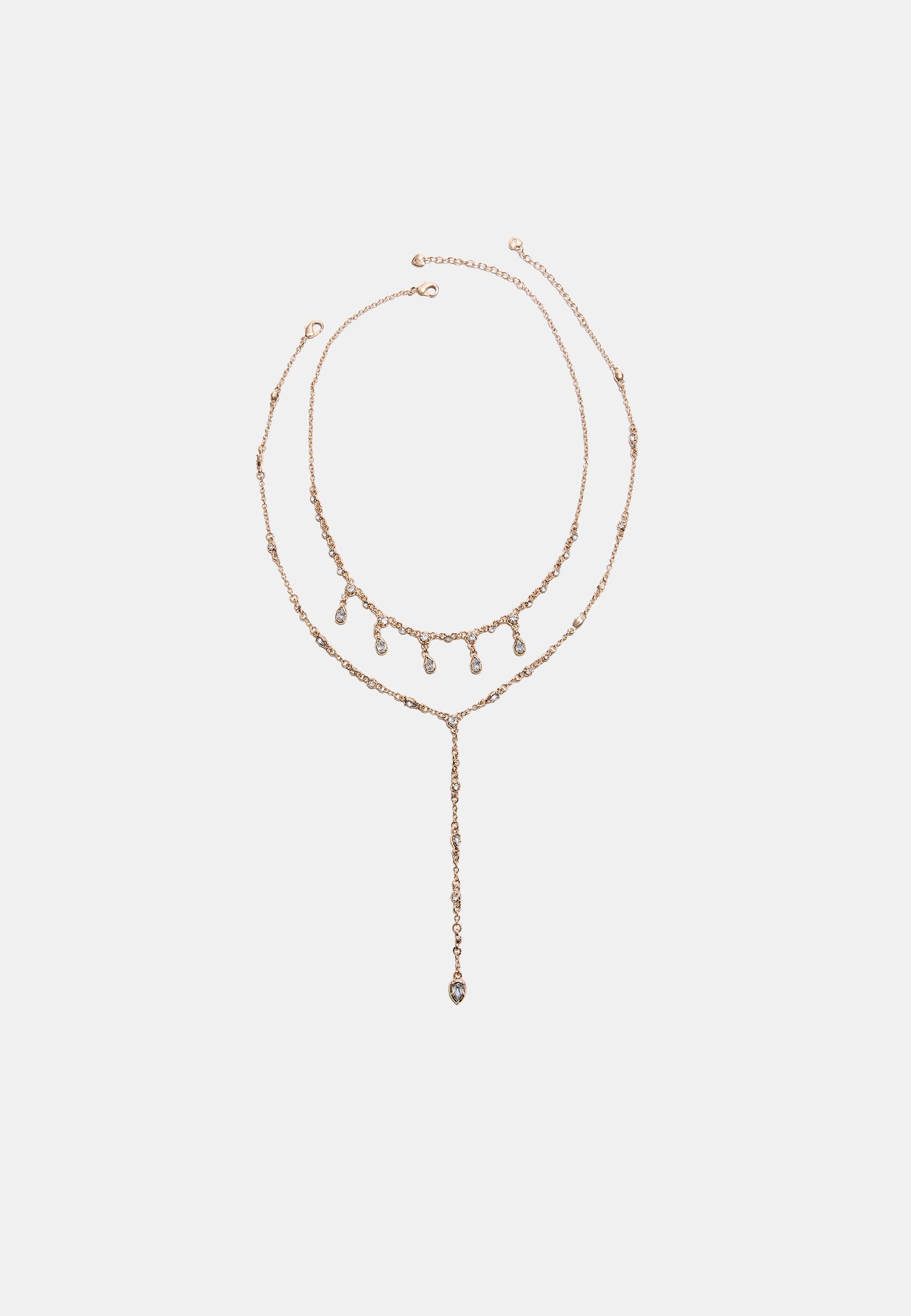 Rhinestone lariat necklace — Gold