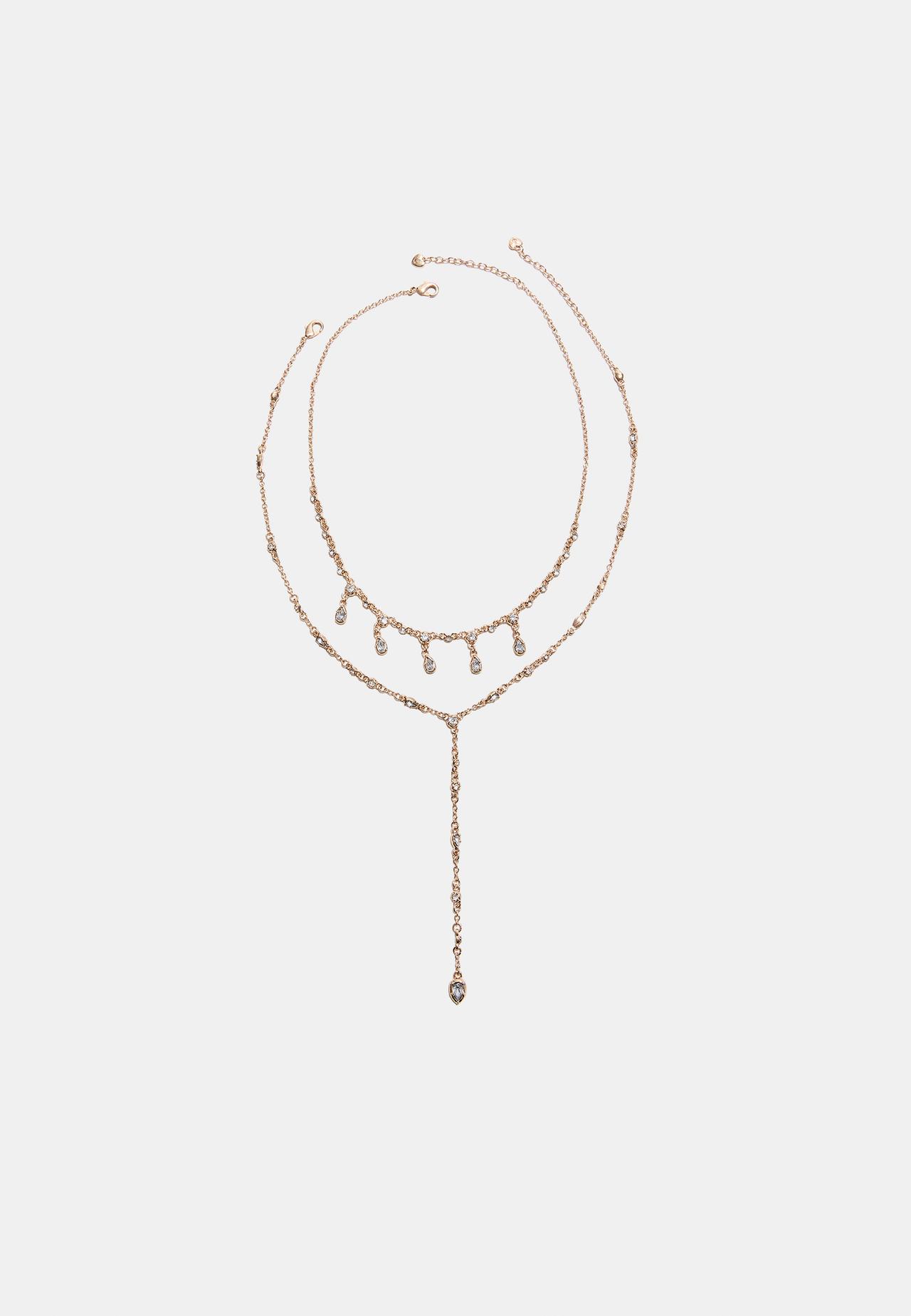 Rhinestones lariat necklace — Gold