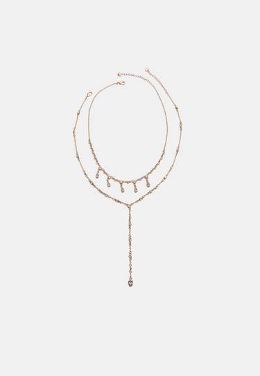 Rhinestones lariat necklace — Gold 5