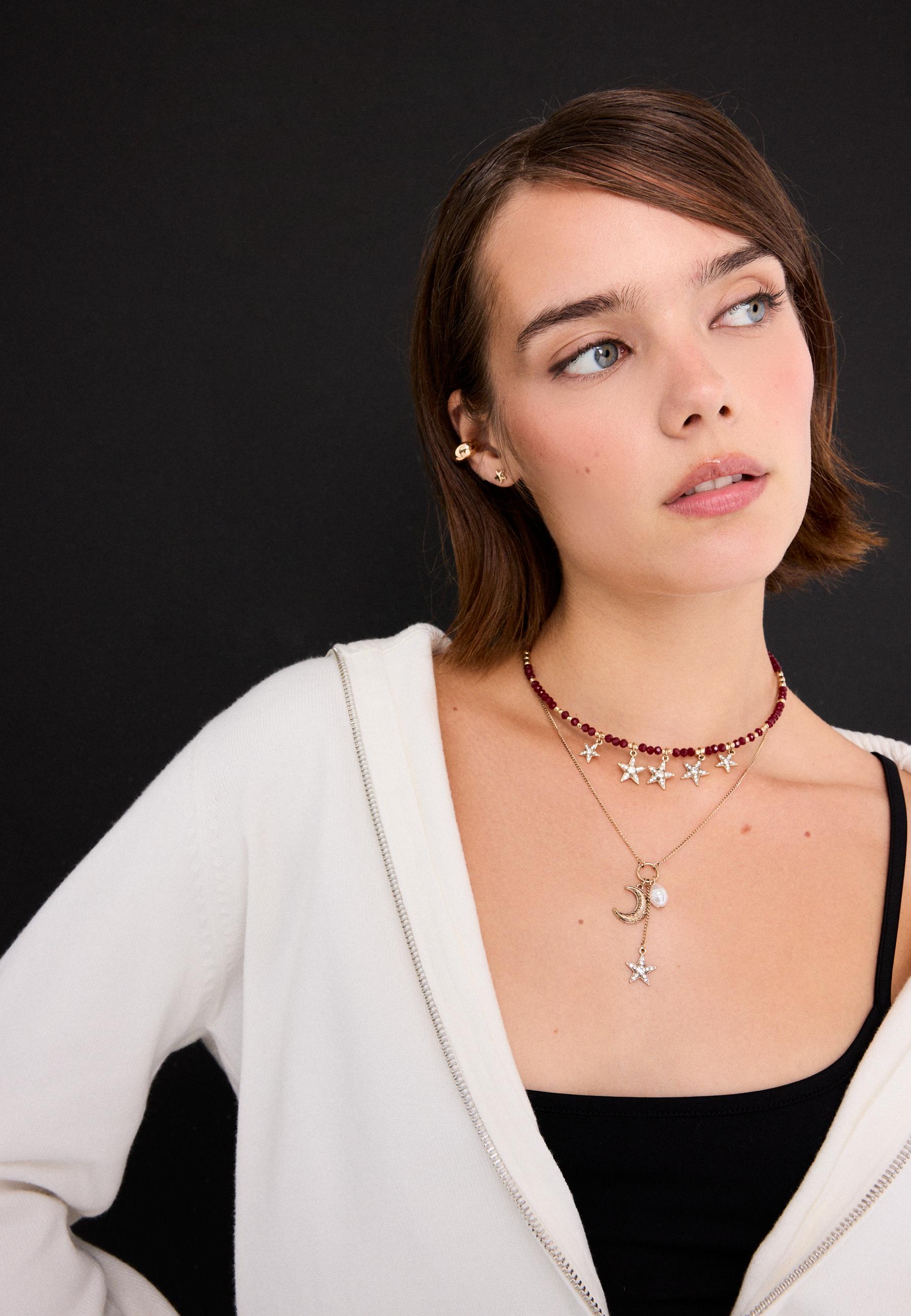 Set of 2 moon and star necklaces — Burgundy