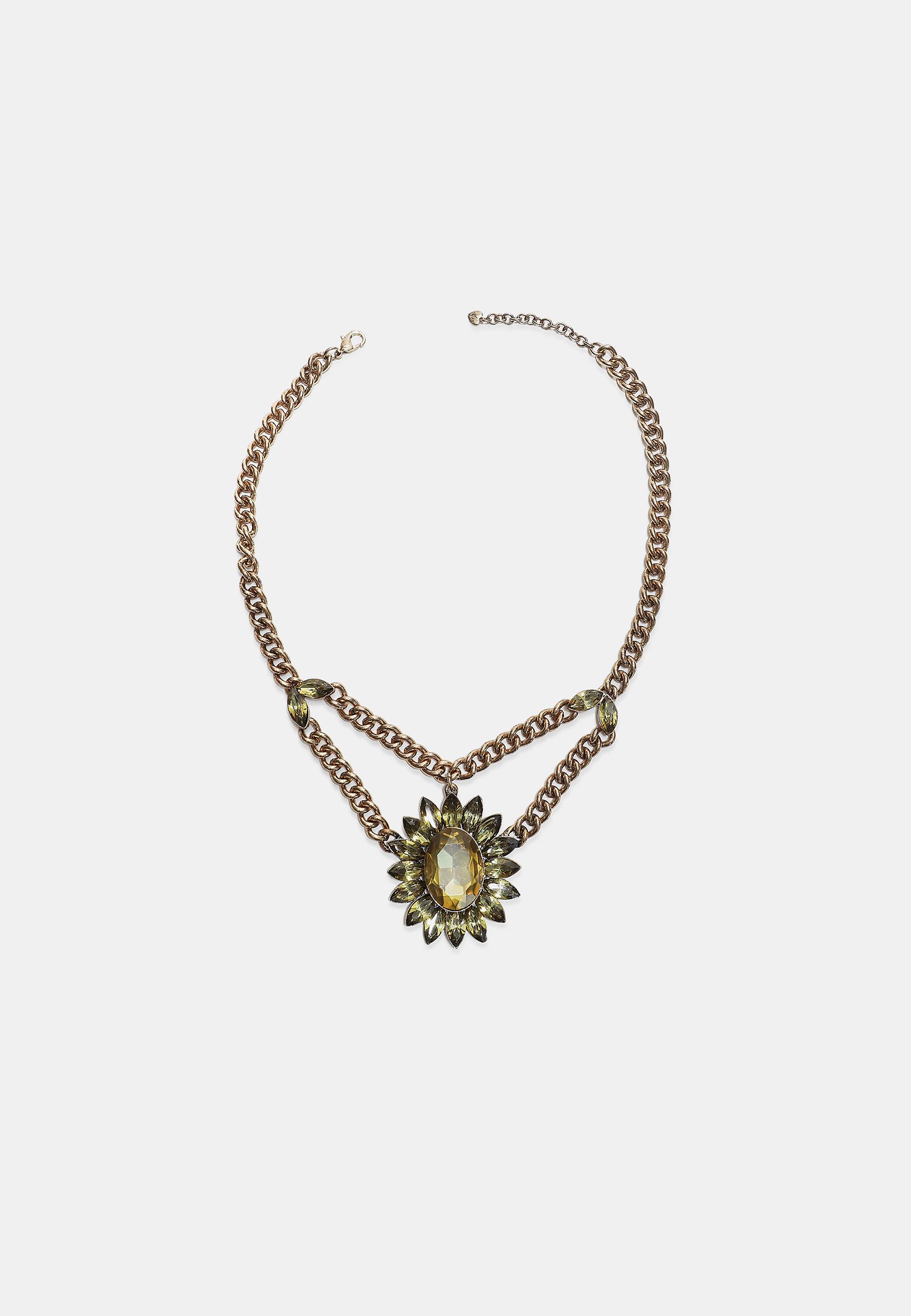 Jewelled chain necklace — Khaki