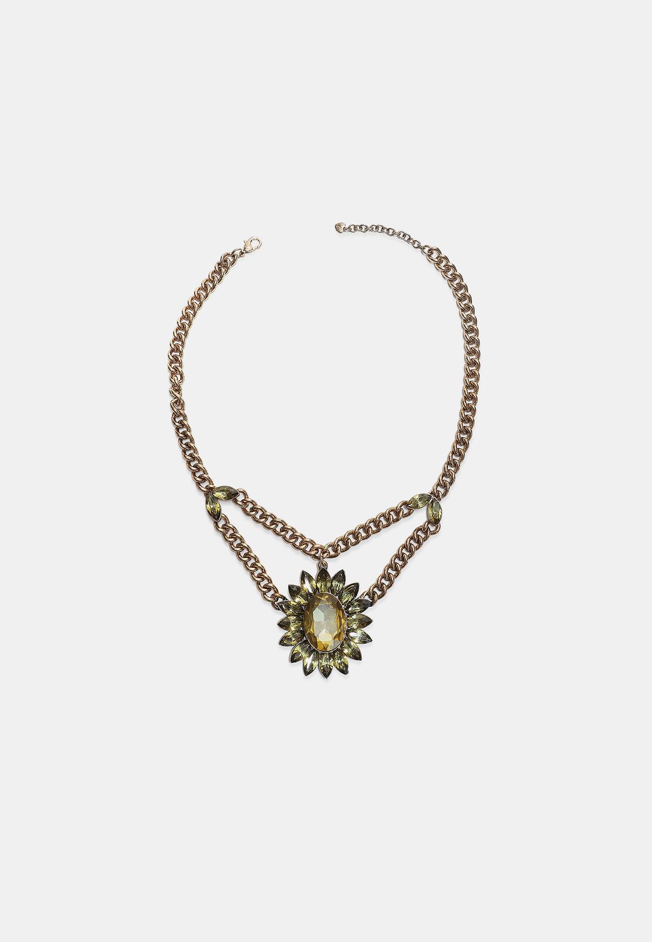 Jewelled chain necklace — Khaki