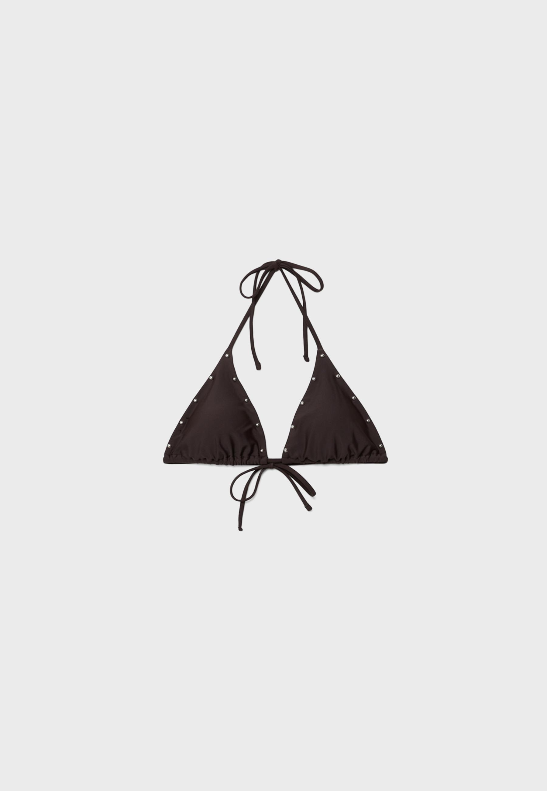 Studded triangle bikini top — Brown
