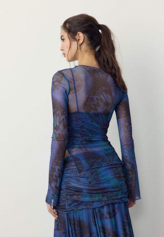 tshirt manches longues en tulle imprime